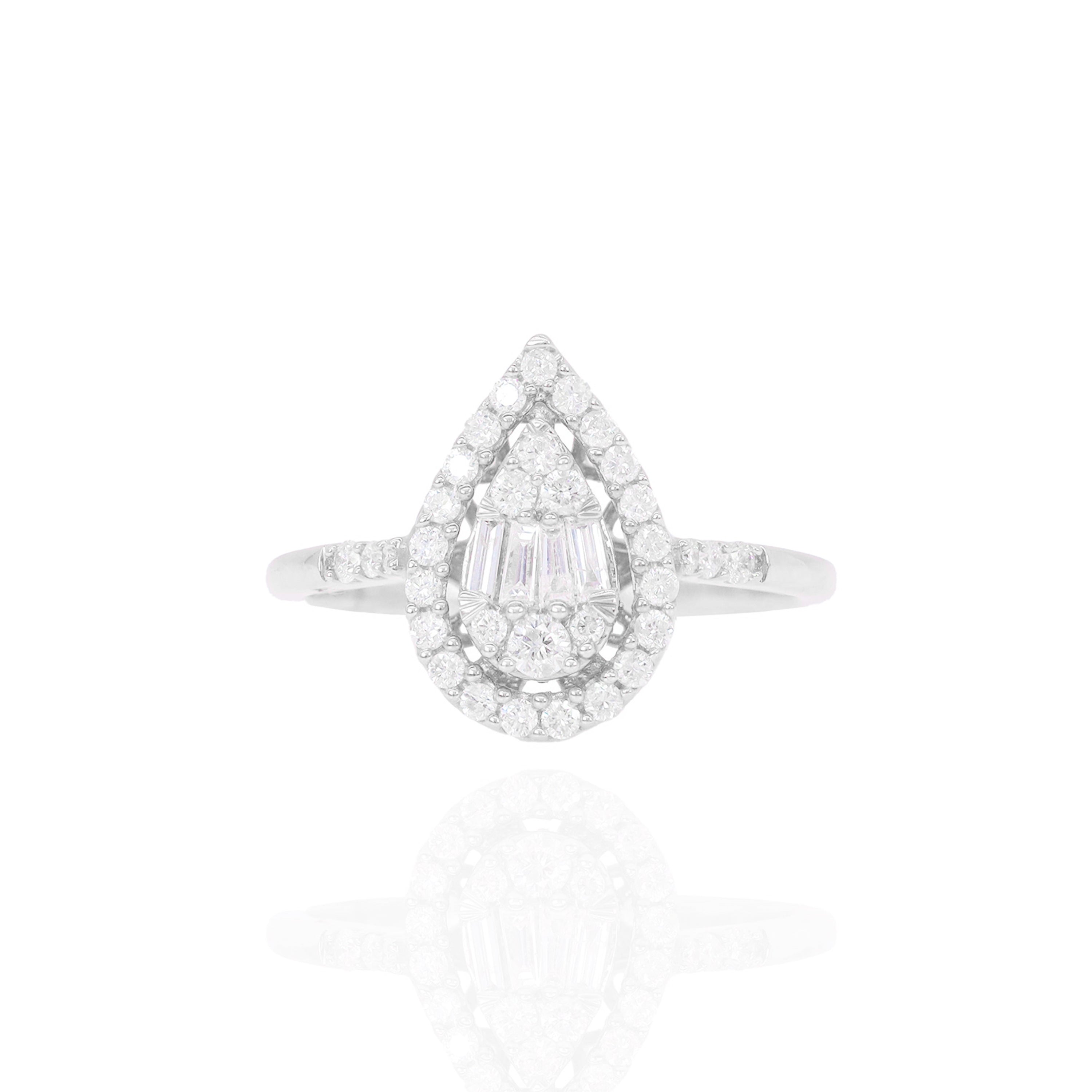 Pear Shaped Baguette & Round Diamond Engagement Ring