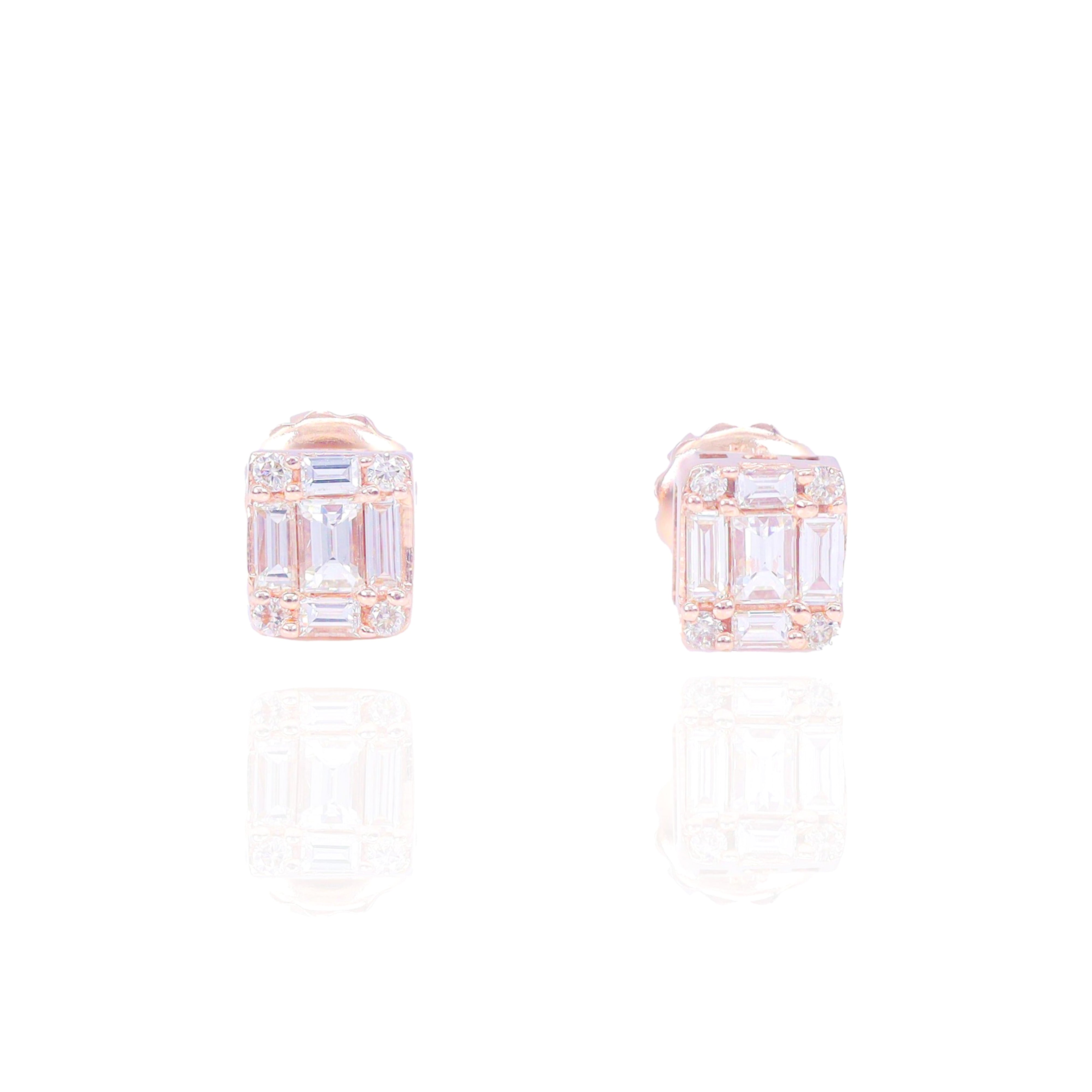 Small Baguette & Round Diamond Square Earrings