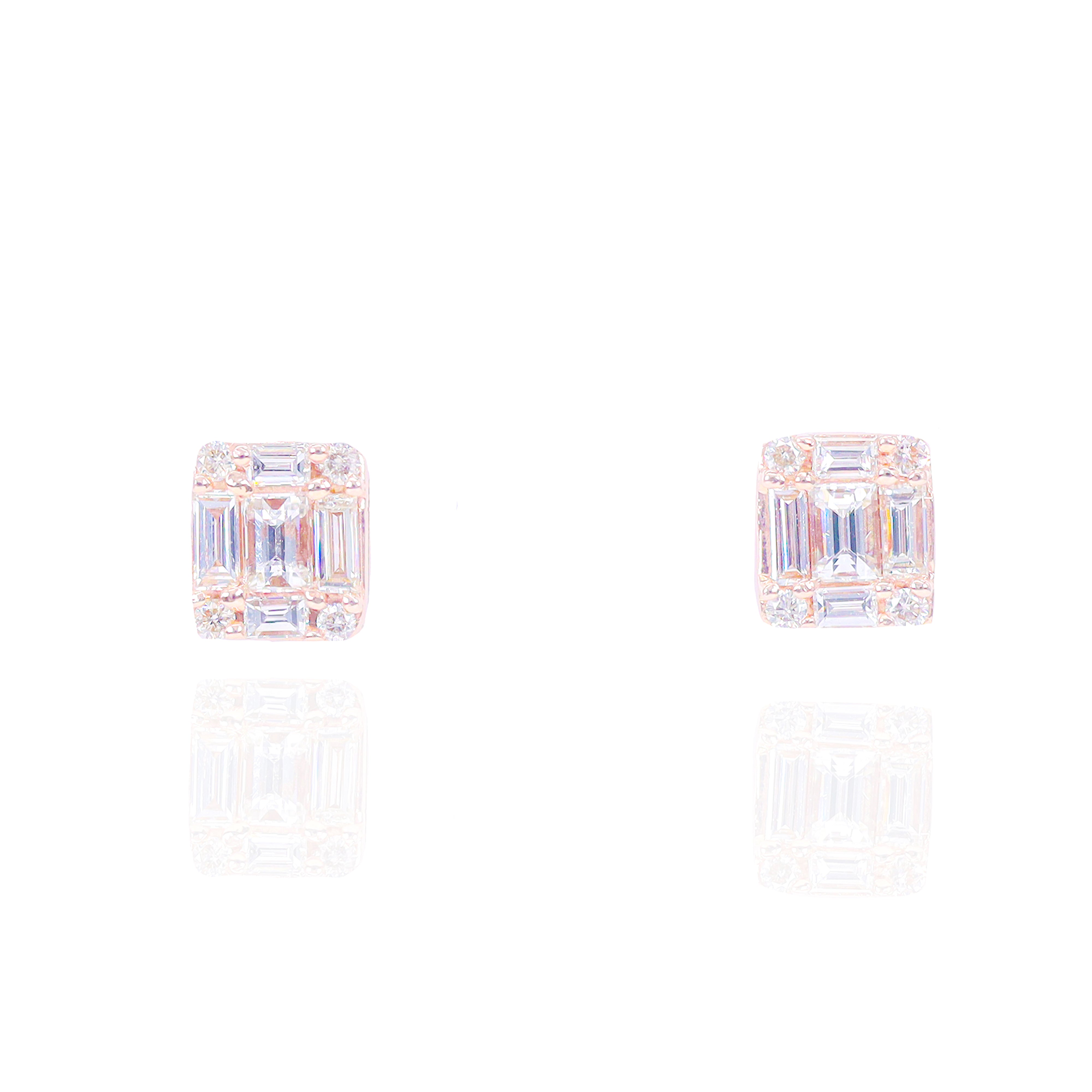 Small Baguette & Round Diamond Square Earrings