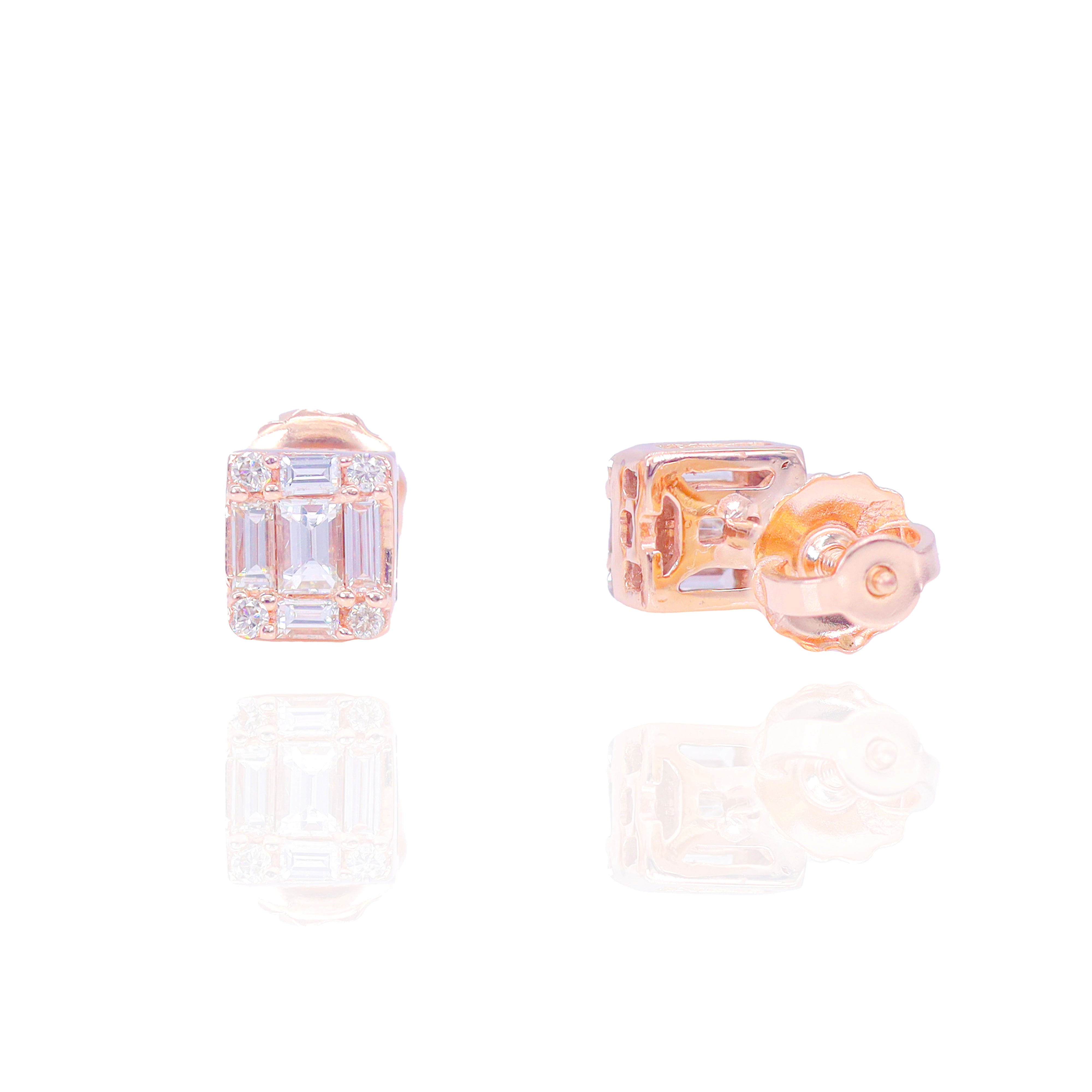 Small Baguette & Round Diamond Square Earrings