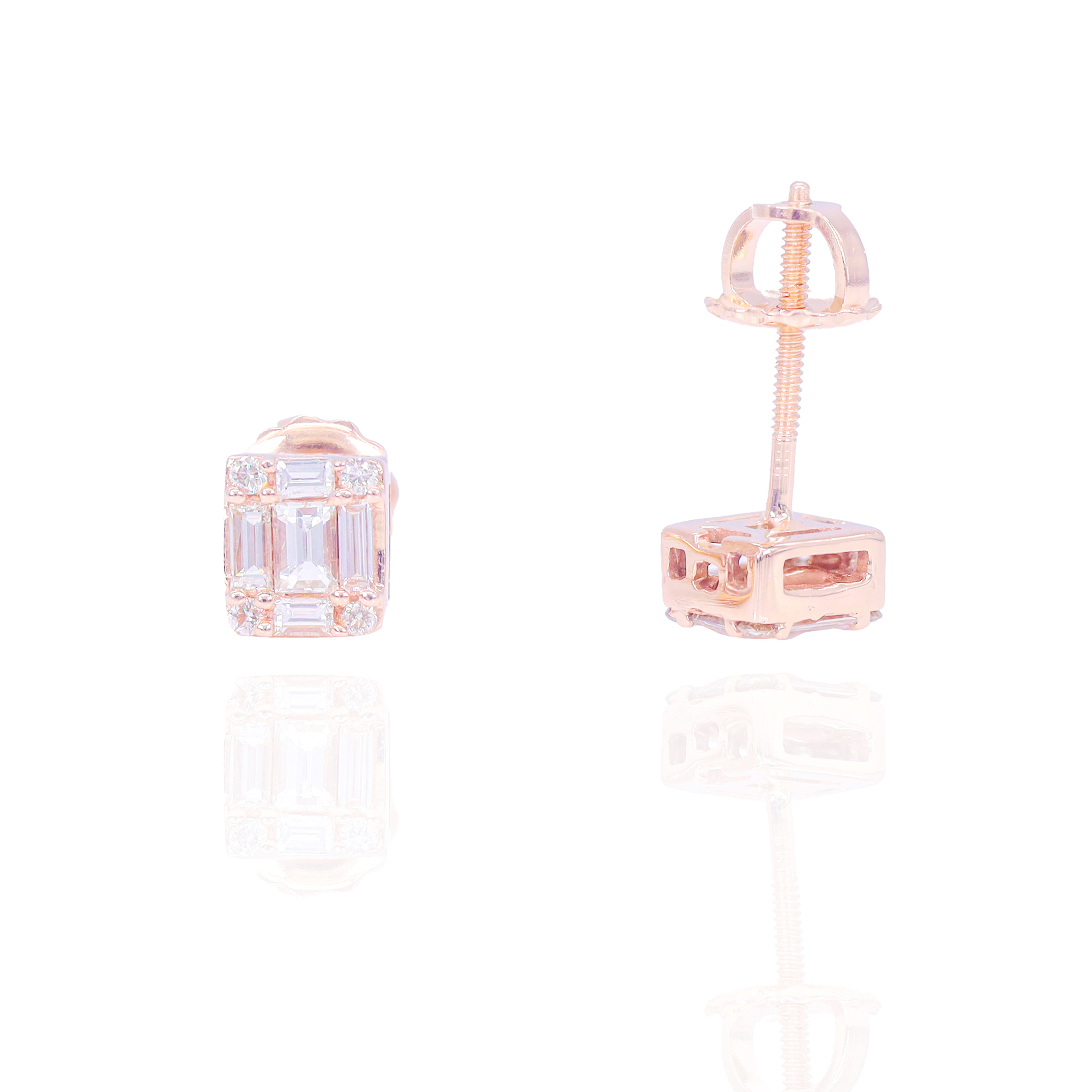 Small Baguette & Round Diamond Square Earrings