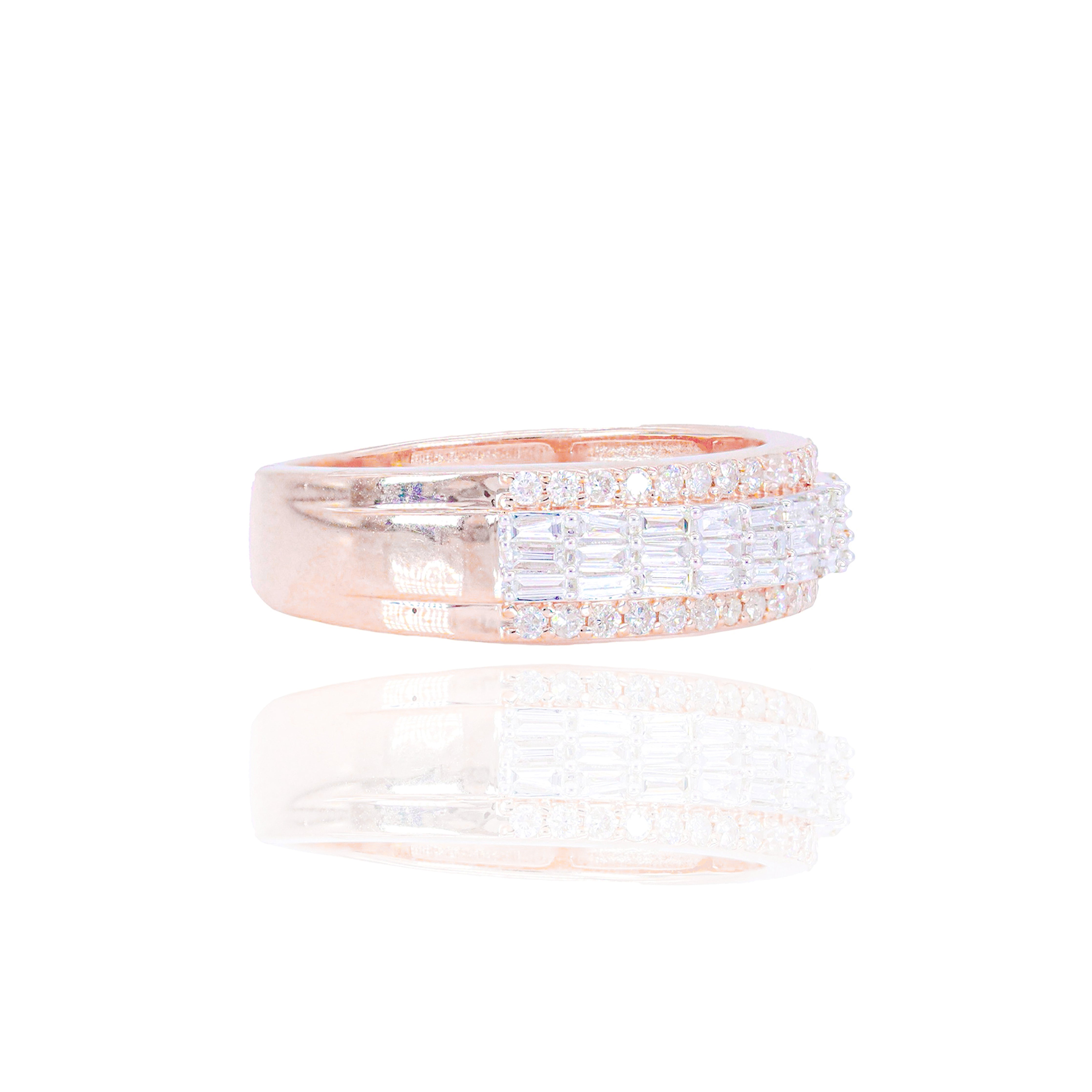 3 Row Baguette with Round Diamond Ring