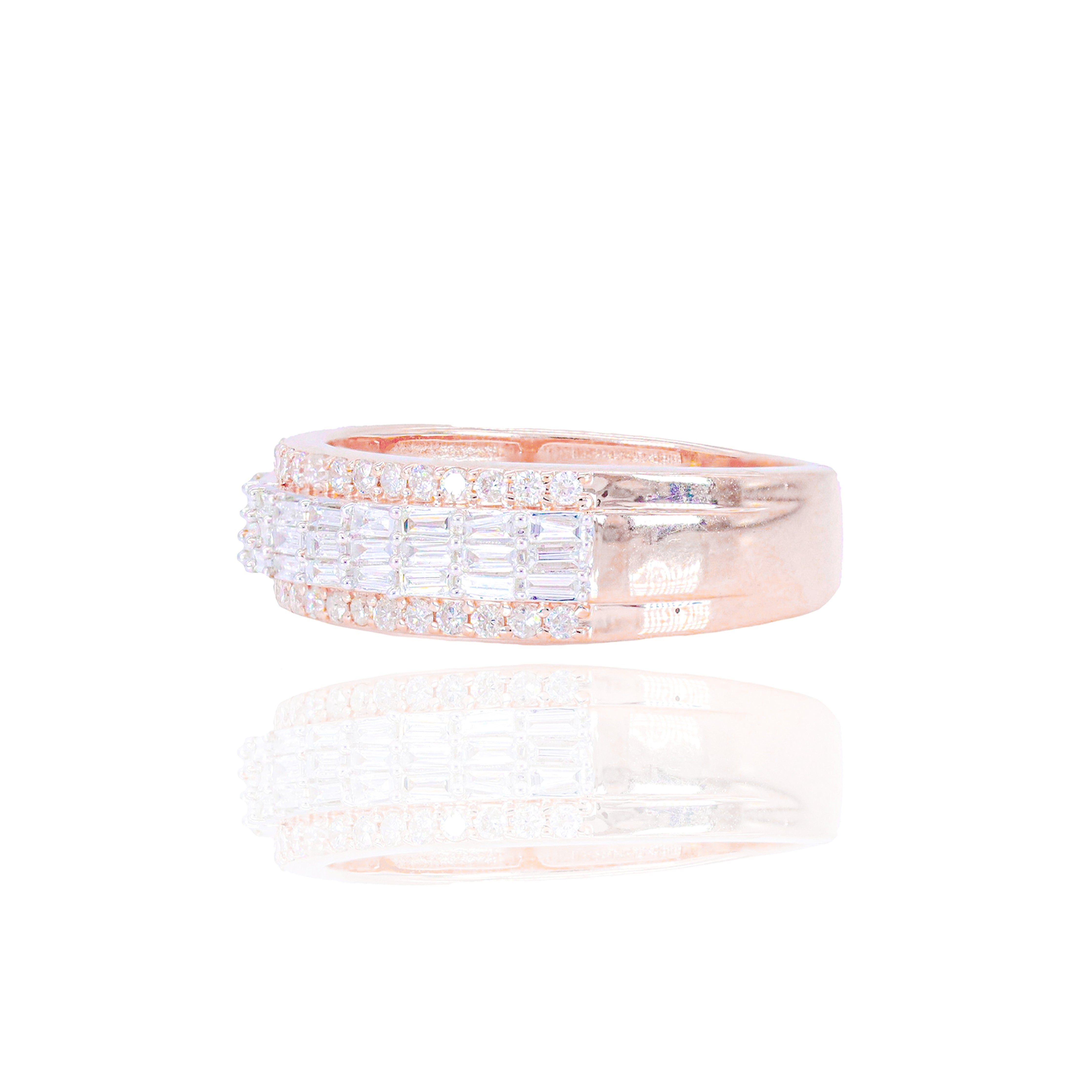 3 Row Baguette with Round Diamond Ring