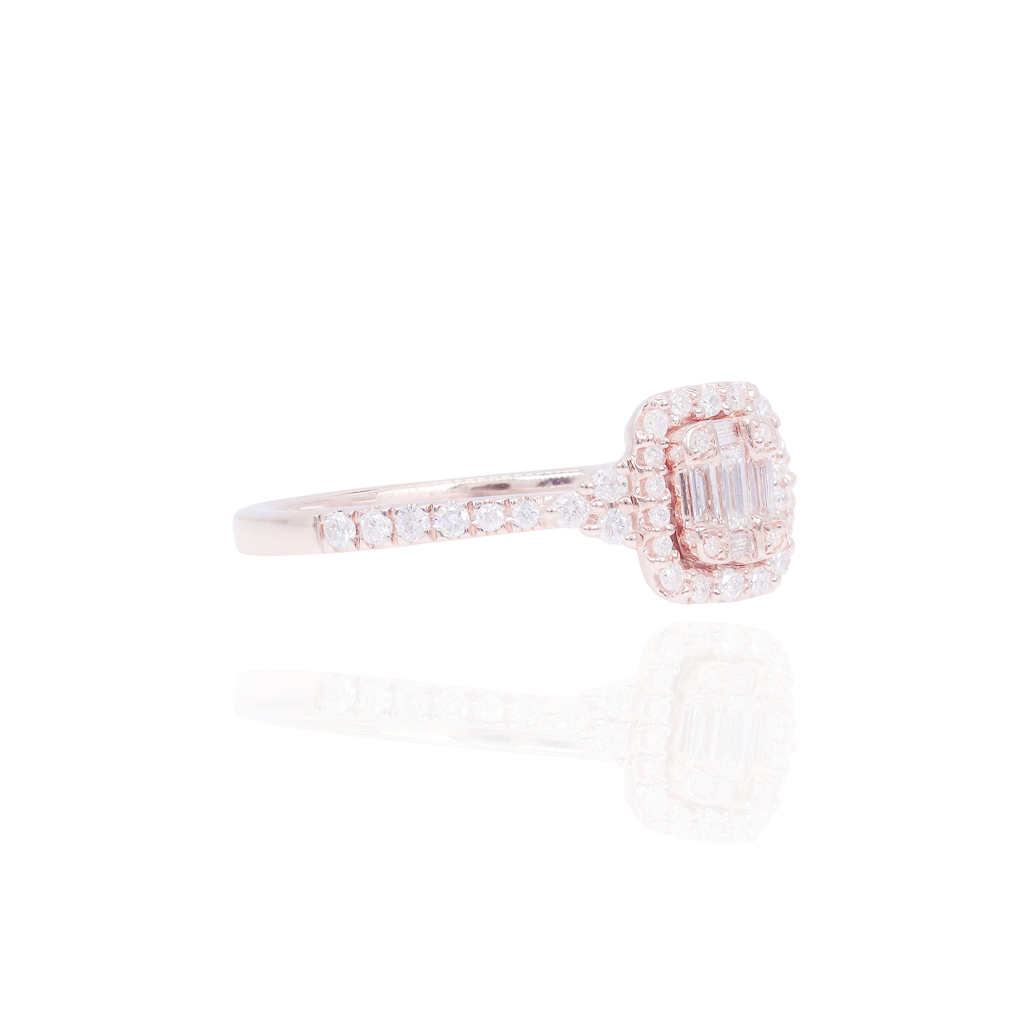 Princess Shape Halo Diamond Engagement Ring with Baguette Diamonds