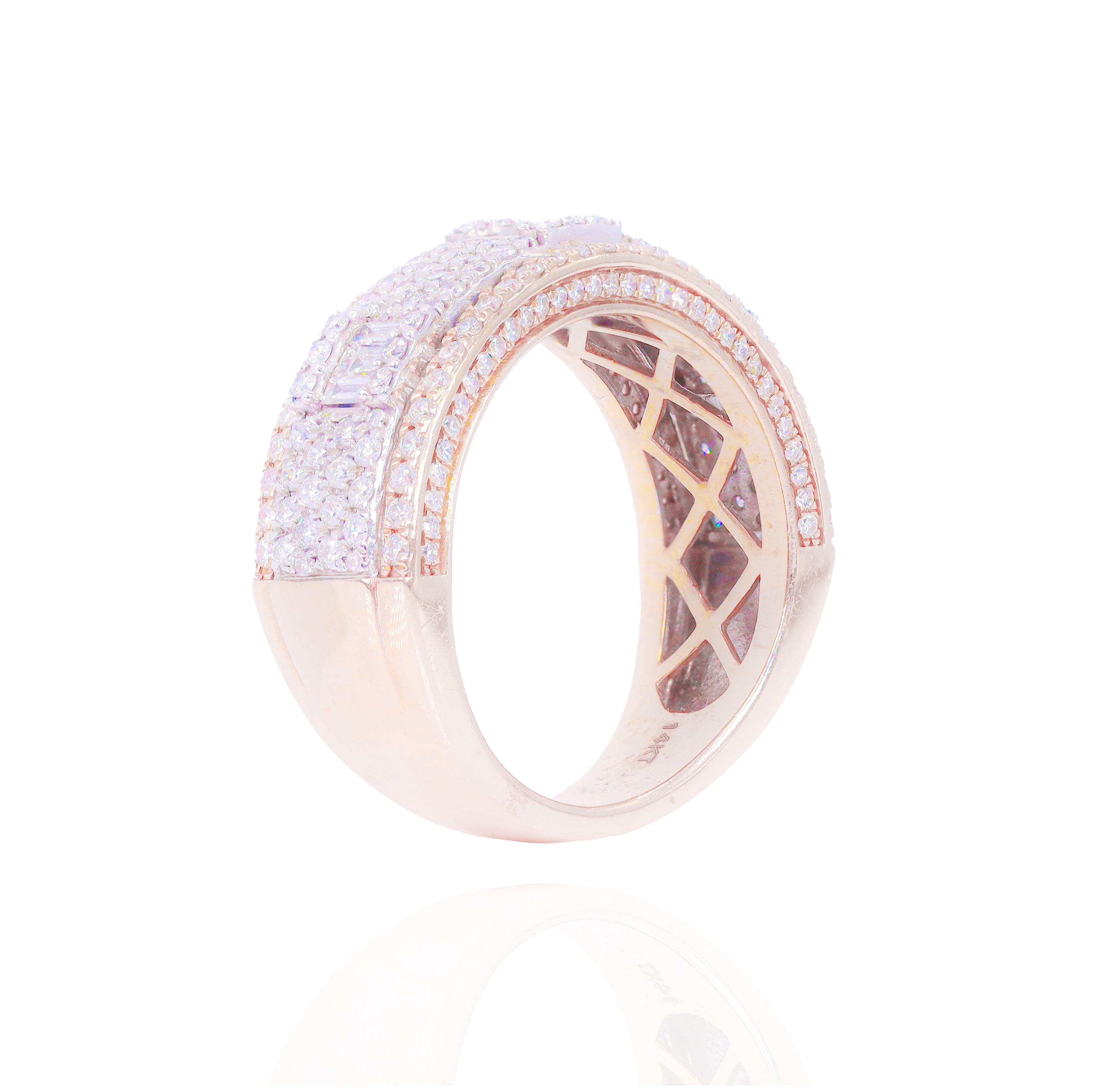 Cluster Two-Tone Baguettes & Round Diamond Ring Band