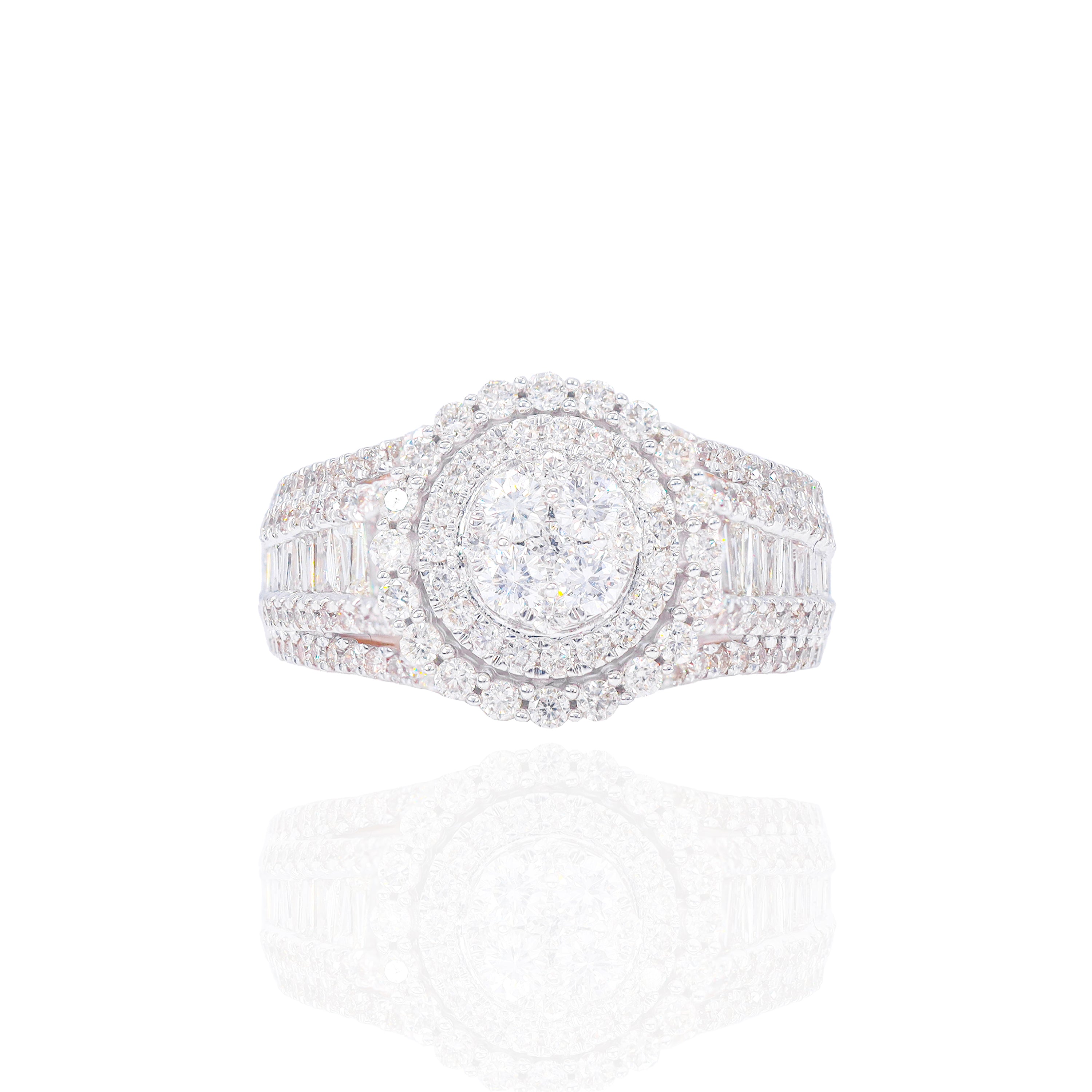 Round Shape with Halo Two-Tone Diamond Engagement Ring & Band