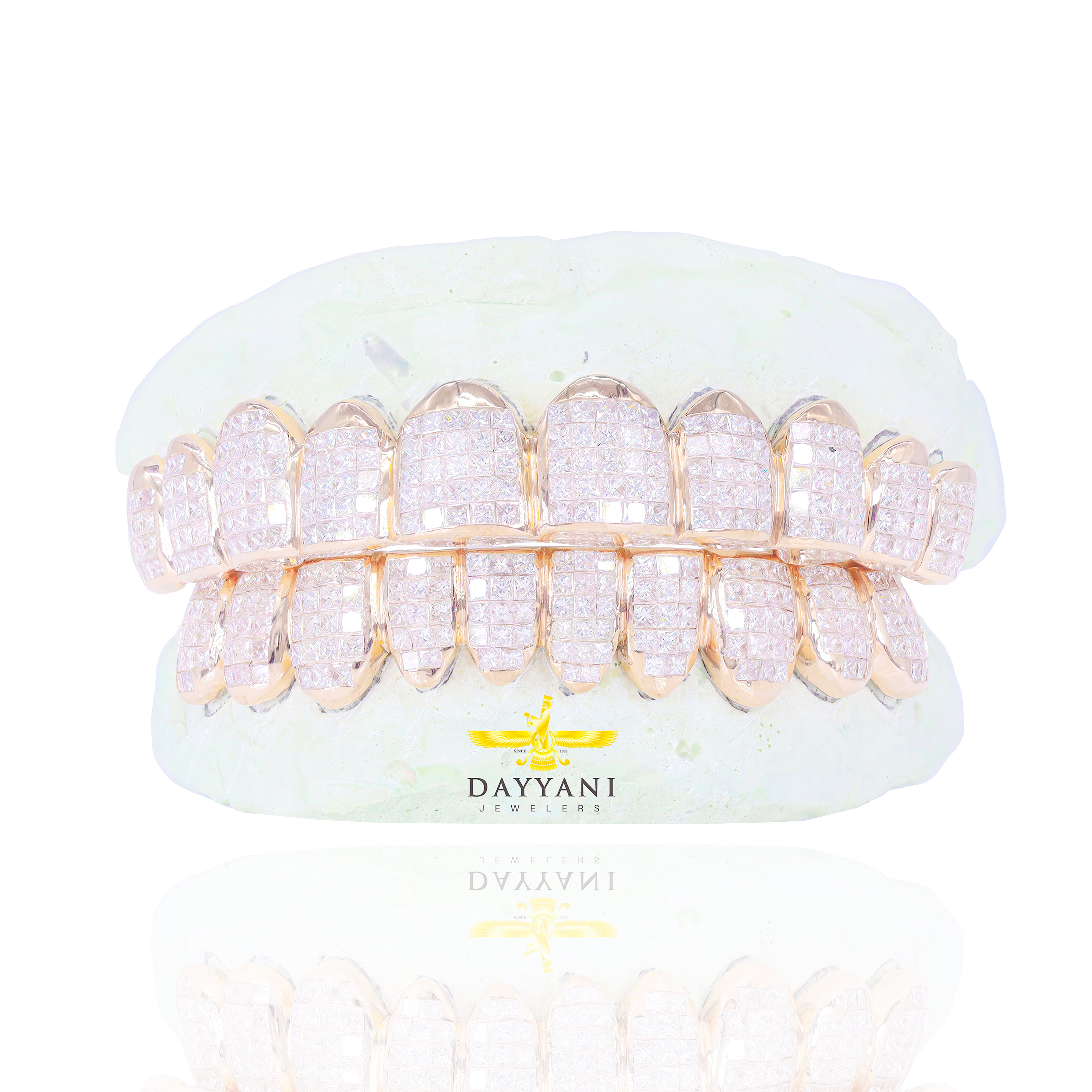 Custom VS Diamond Grillz Hand Set Natural Princess Cut Diamond Gold Grillz (Invisible Setting)