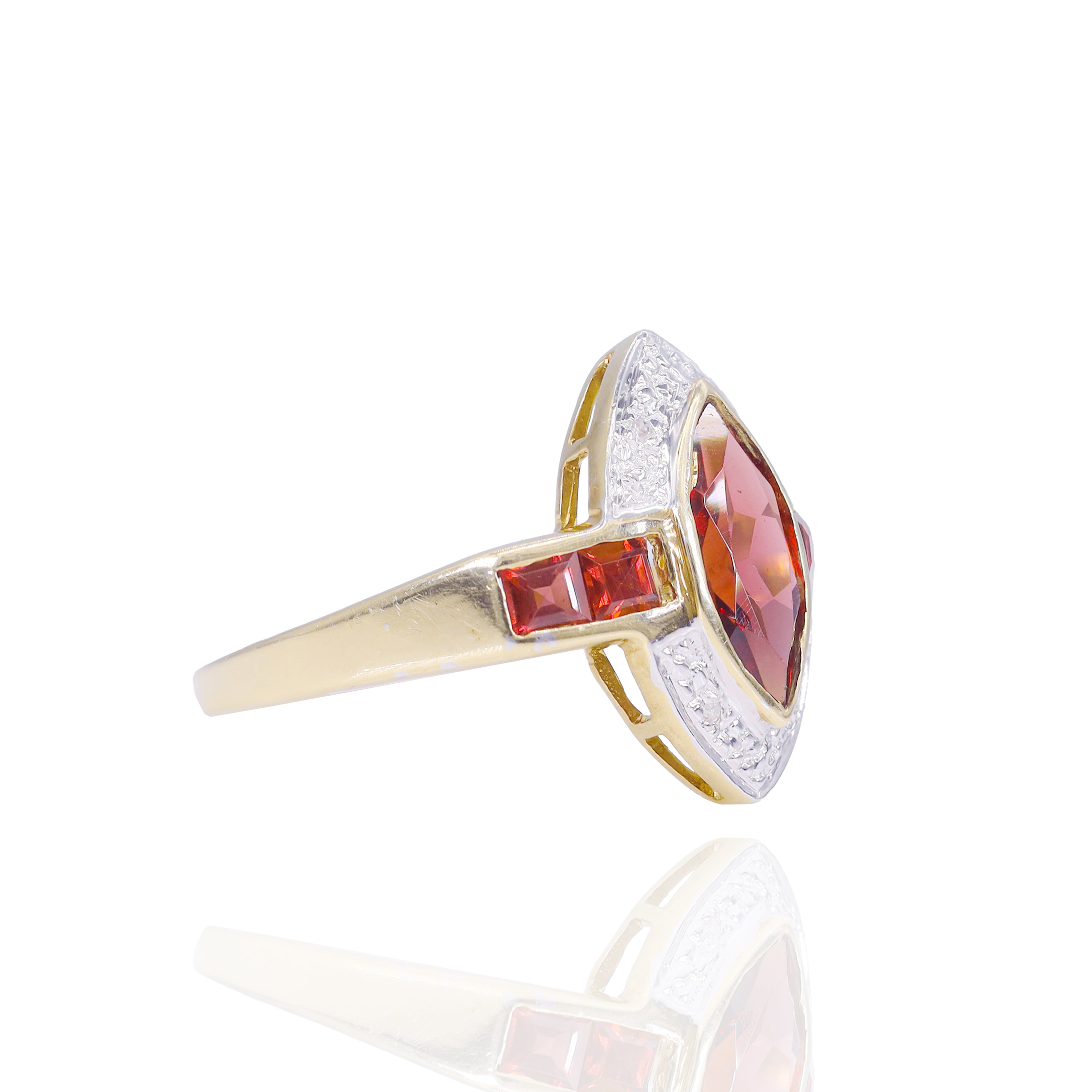 Marquise Shaped Garnet Diamond Ring