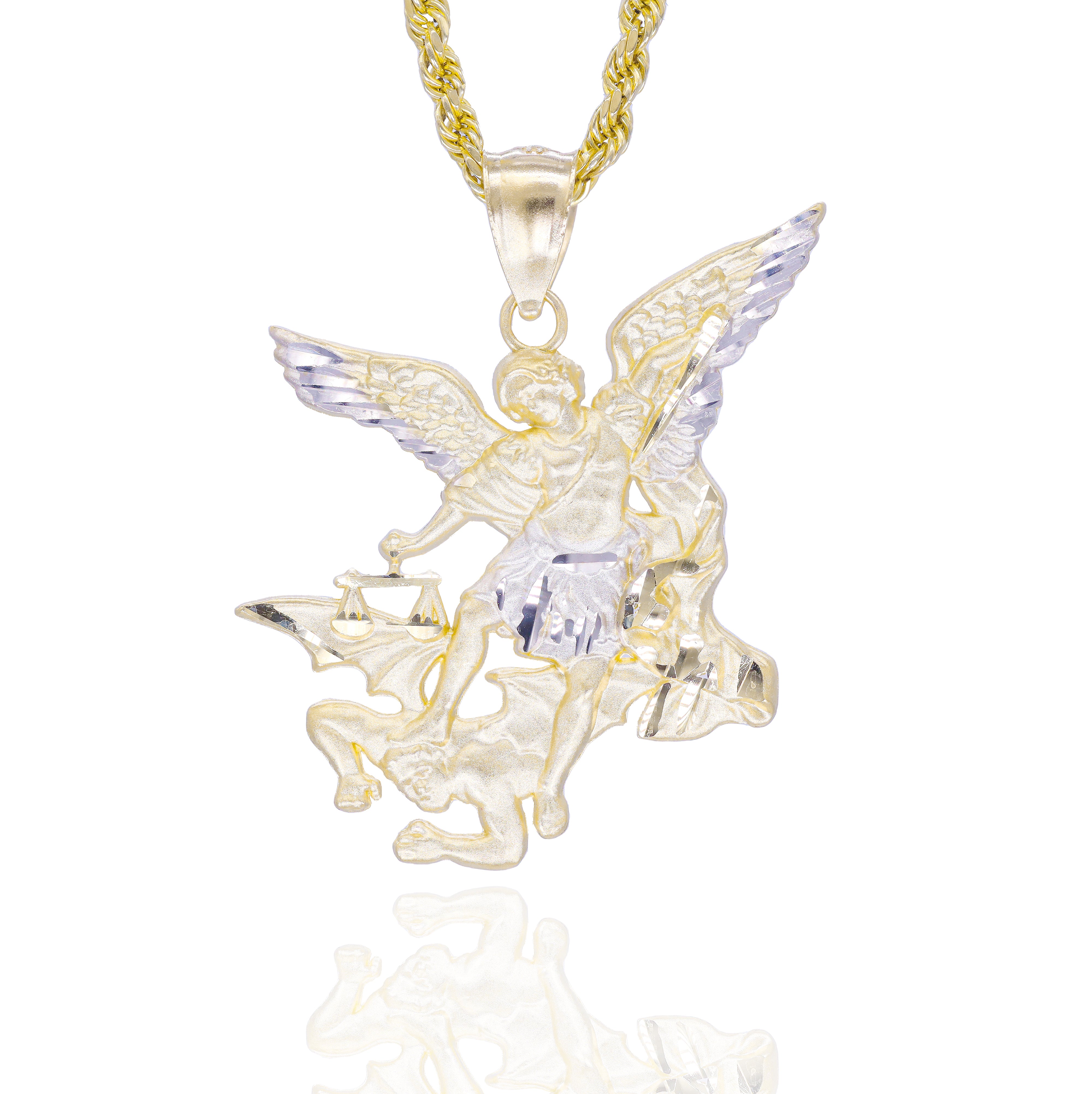 MaxBling81 14K Gold Plated Large Saint Michael Archangel Charm Pendant - Hip Hop Style