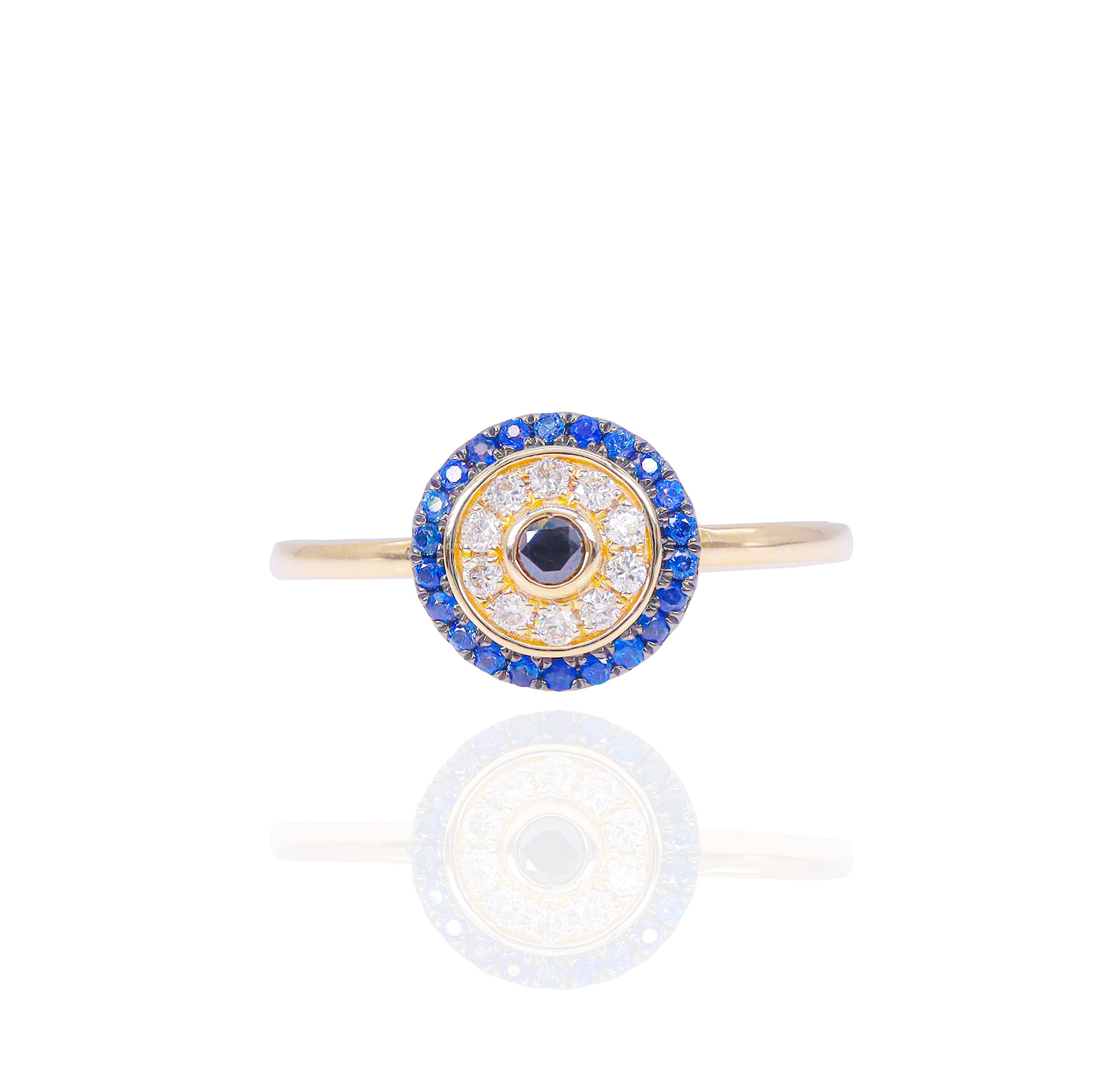 Evil Eye Diamond Ring with Blue Sapphire