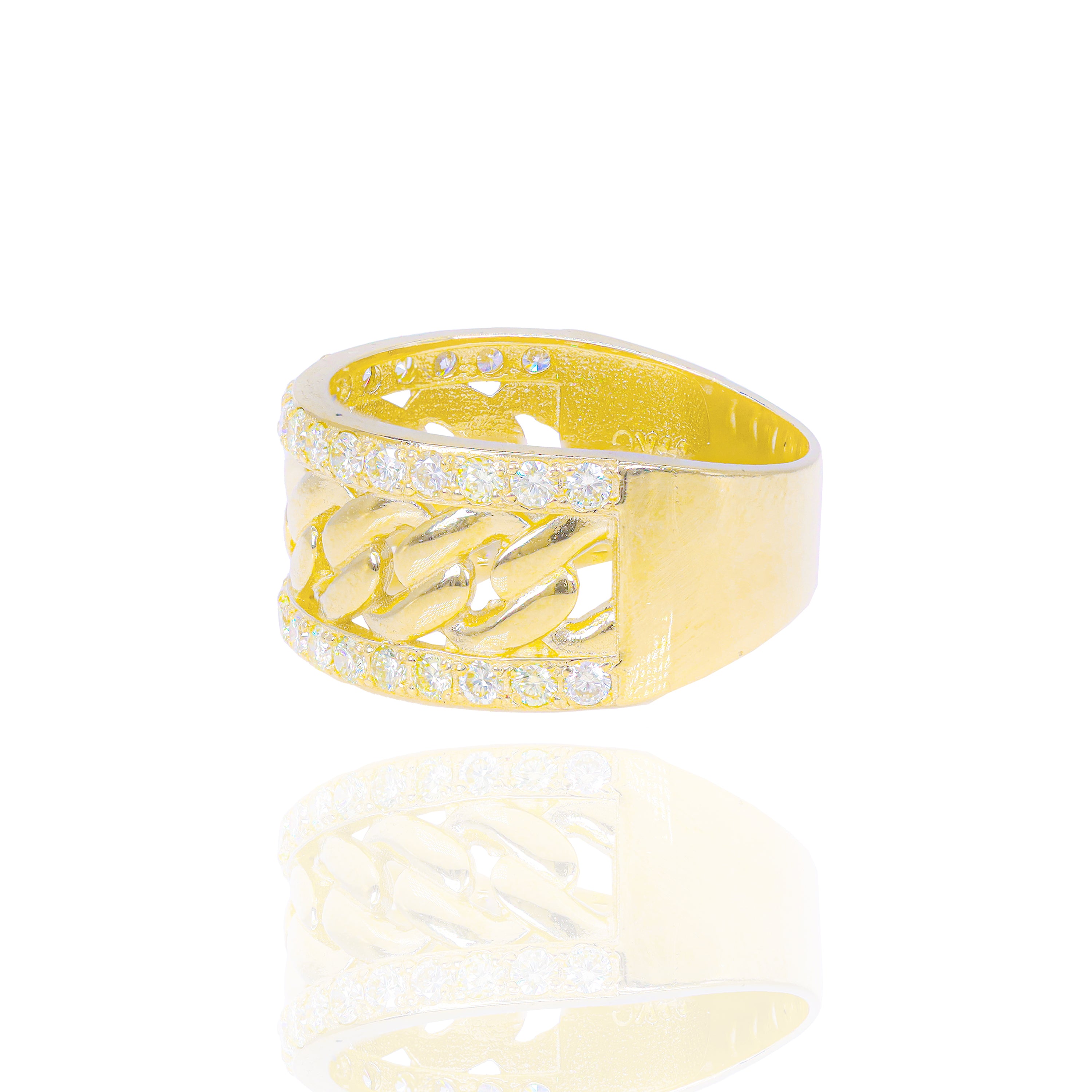 Solid Gold Cuban Ring w/ Diamond Borders