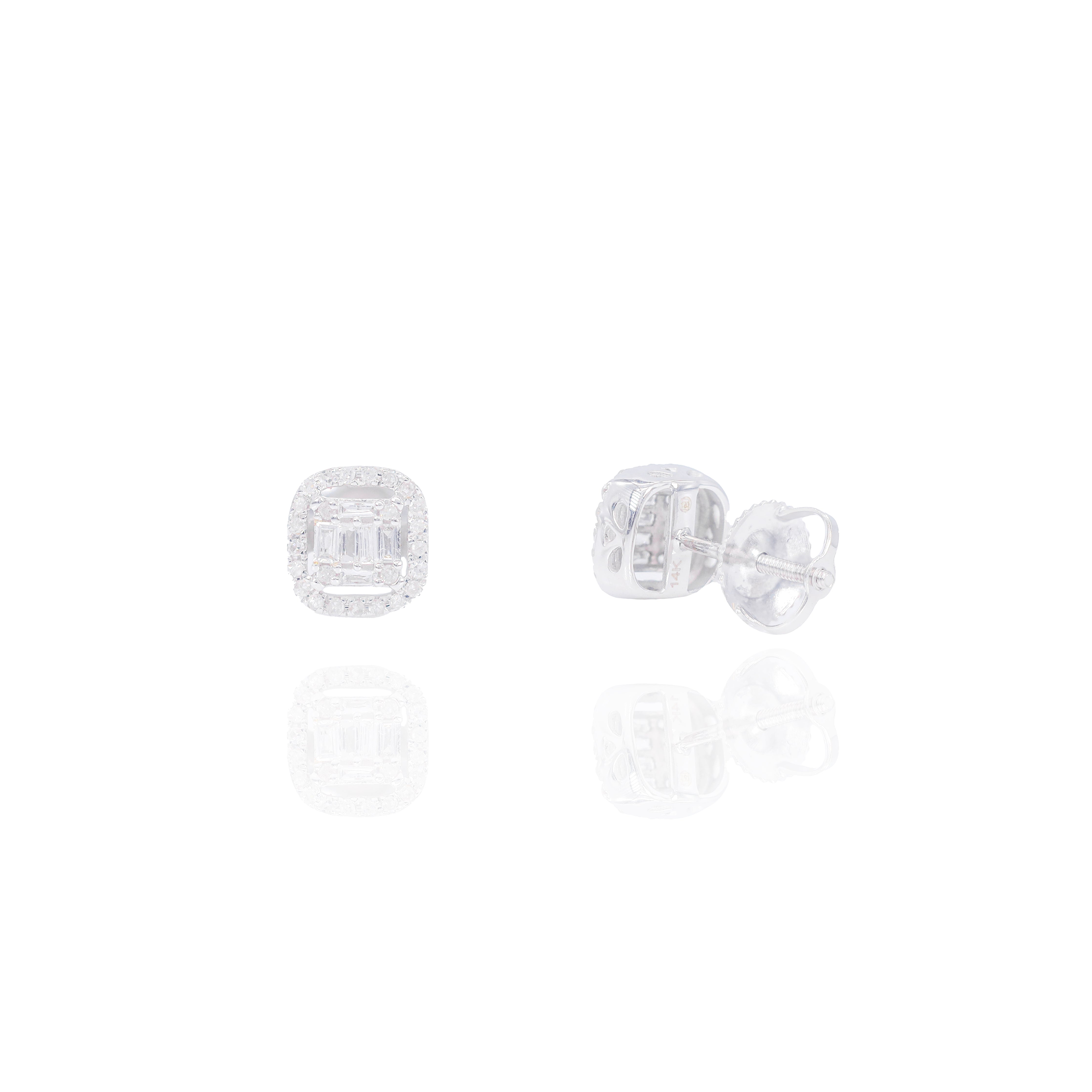 Square Shaped Baguette Diamond Earrings w/ Border
