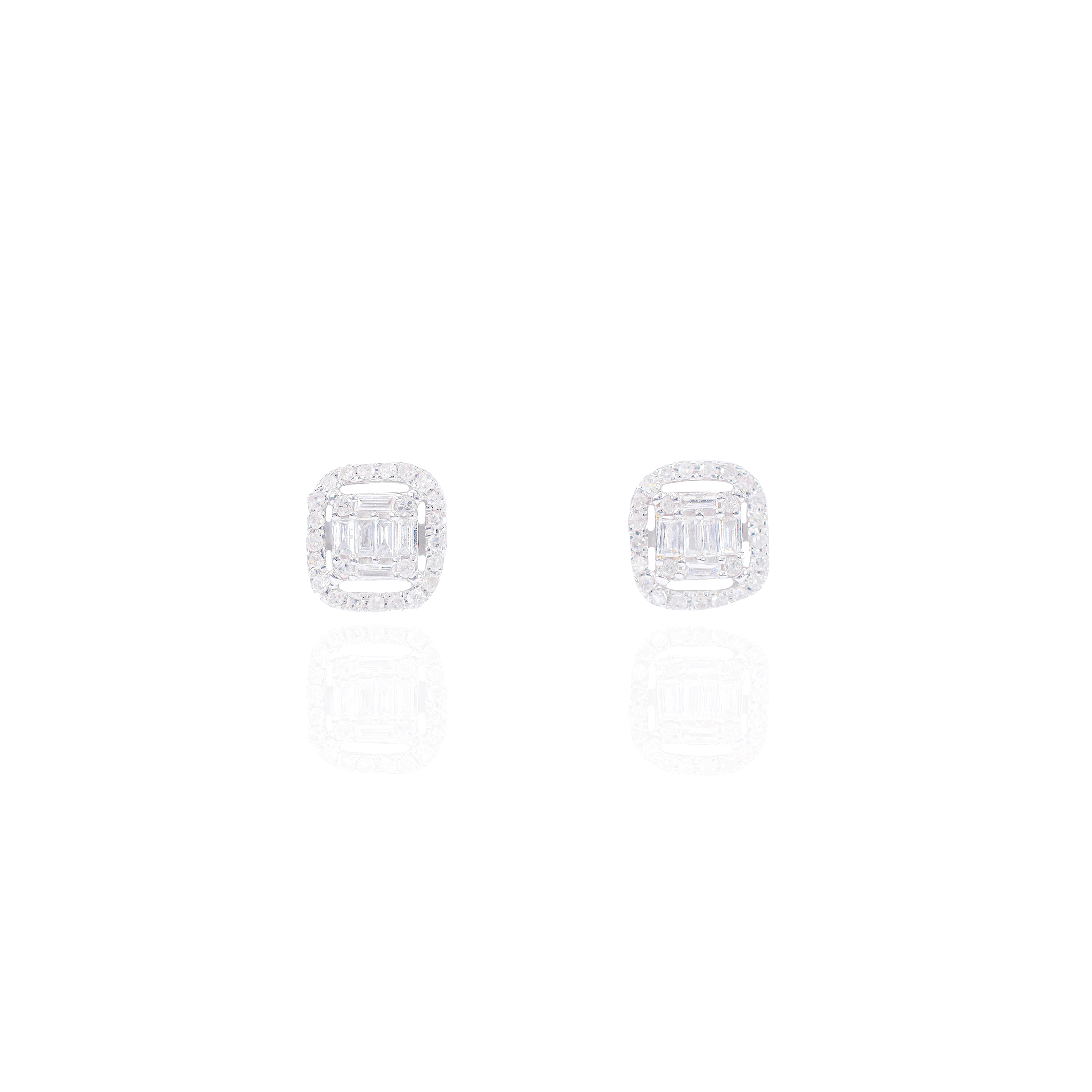 Square Shaped Baguette Diamond Earrings w/ Border