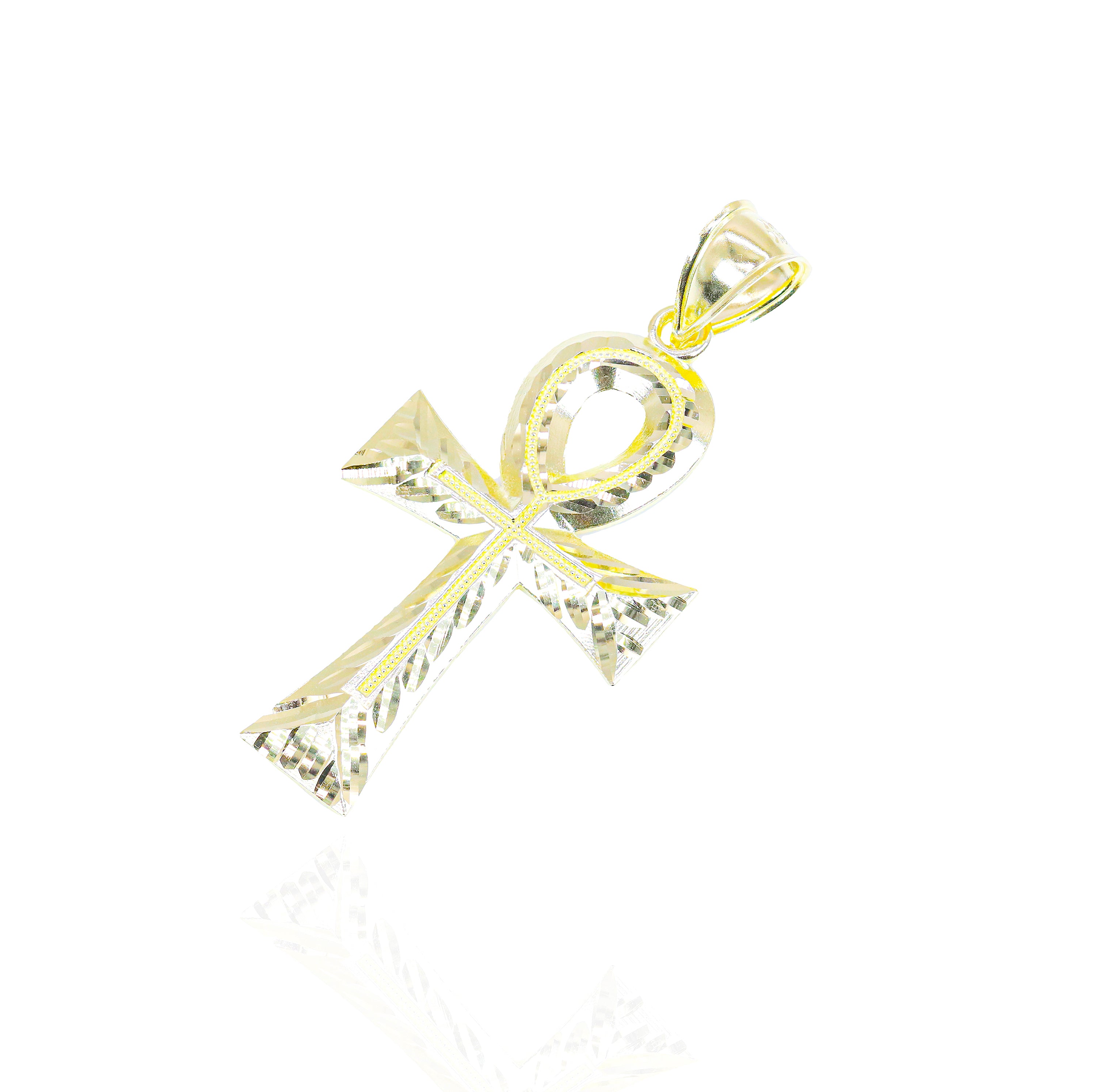 10KT Yellow Gold Small/Large Fluted Ankh Solid Gold Pendant