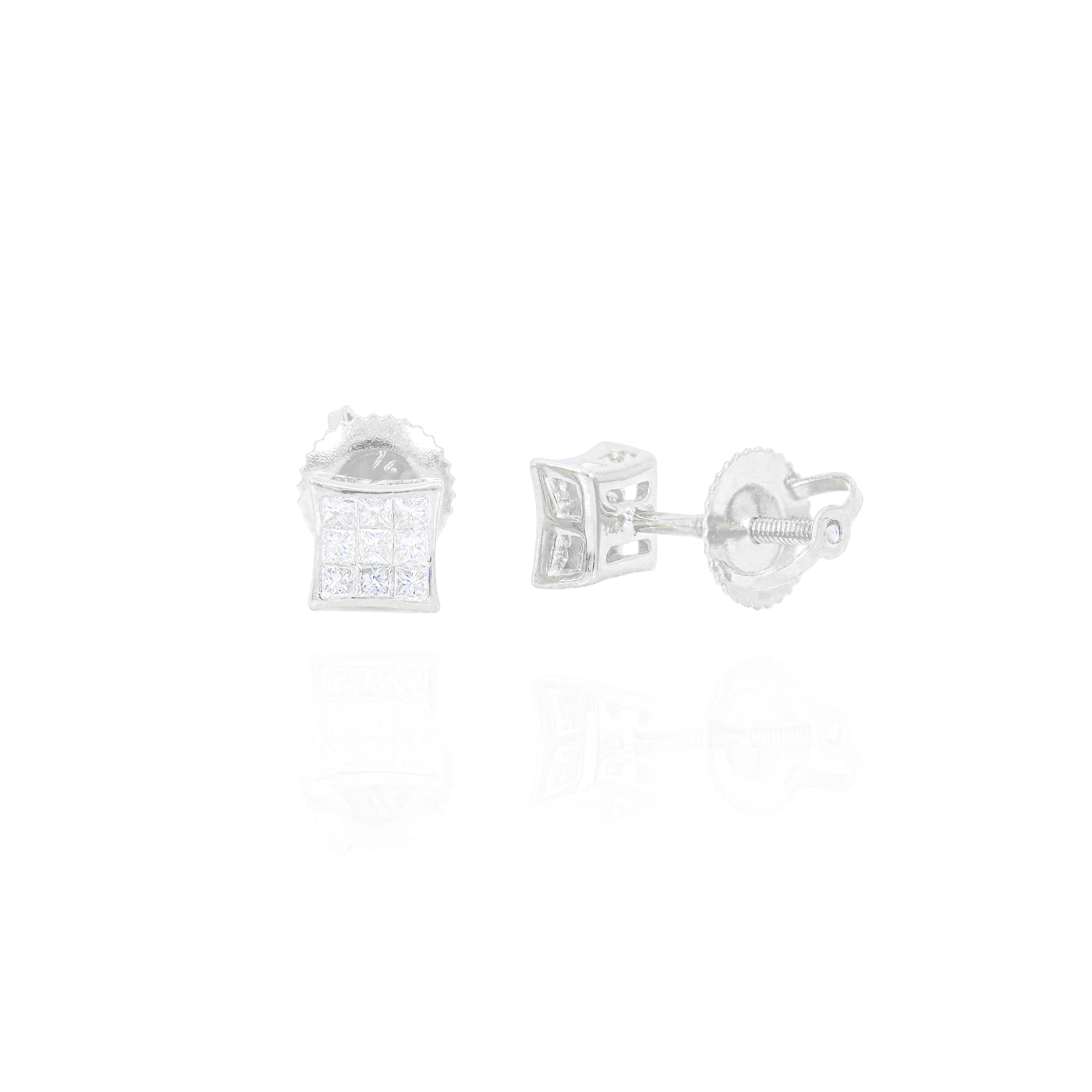 Invisible Set Princess Cut Diamond Earrings with Pointed Corners