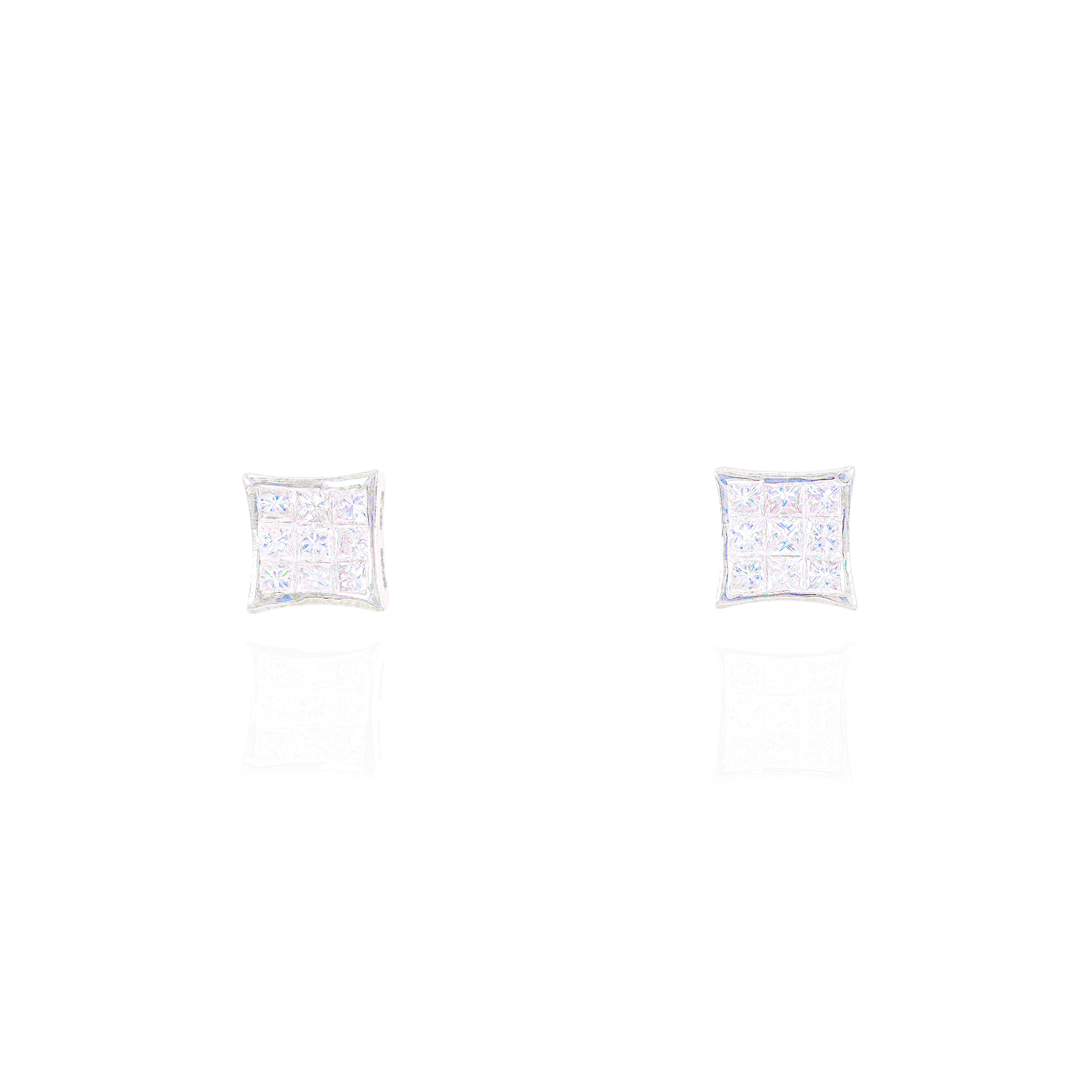 Invisible Set Princess Cut Diamond Earrings with Pointed Corners