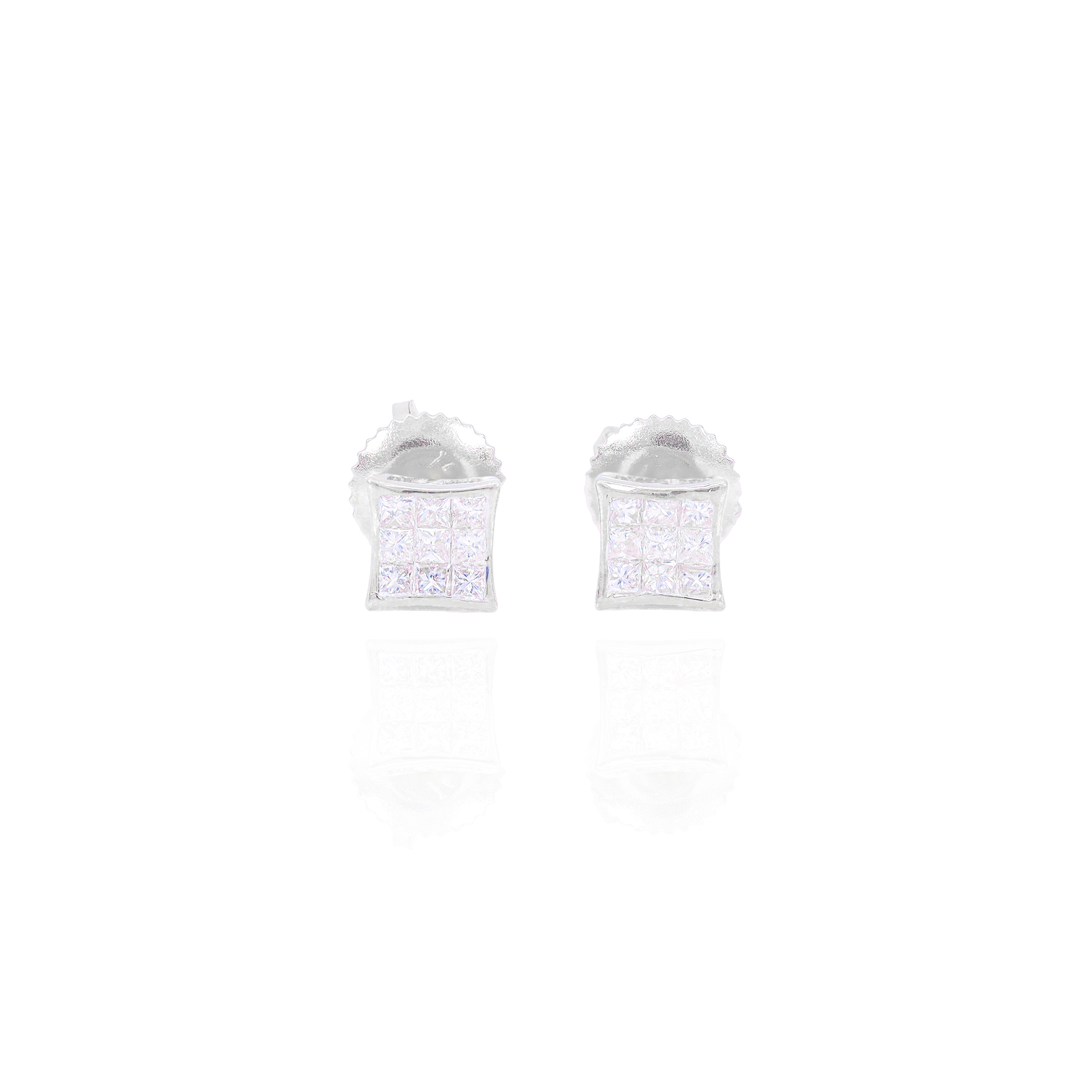 Invisible Set Princess Cut Diamond Earrings with Pointed Corners