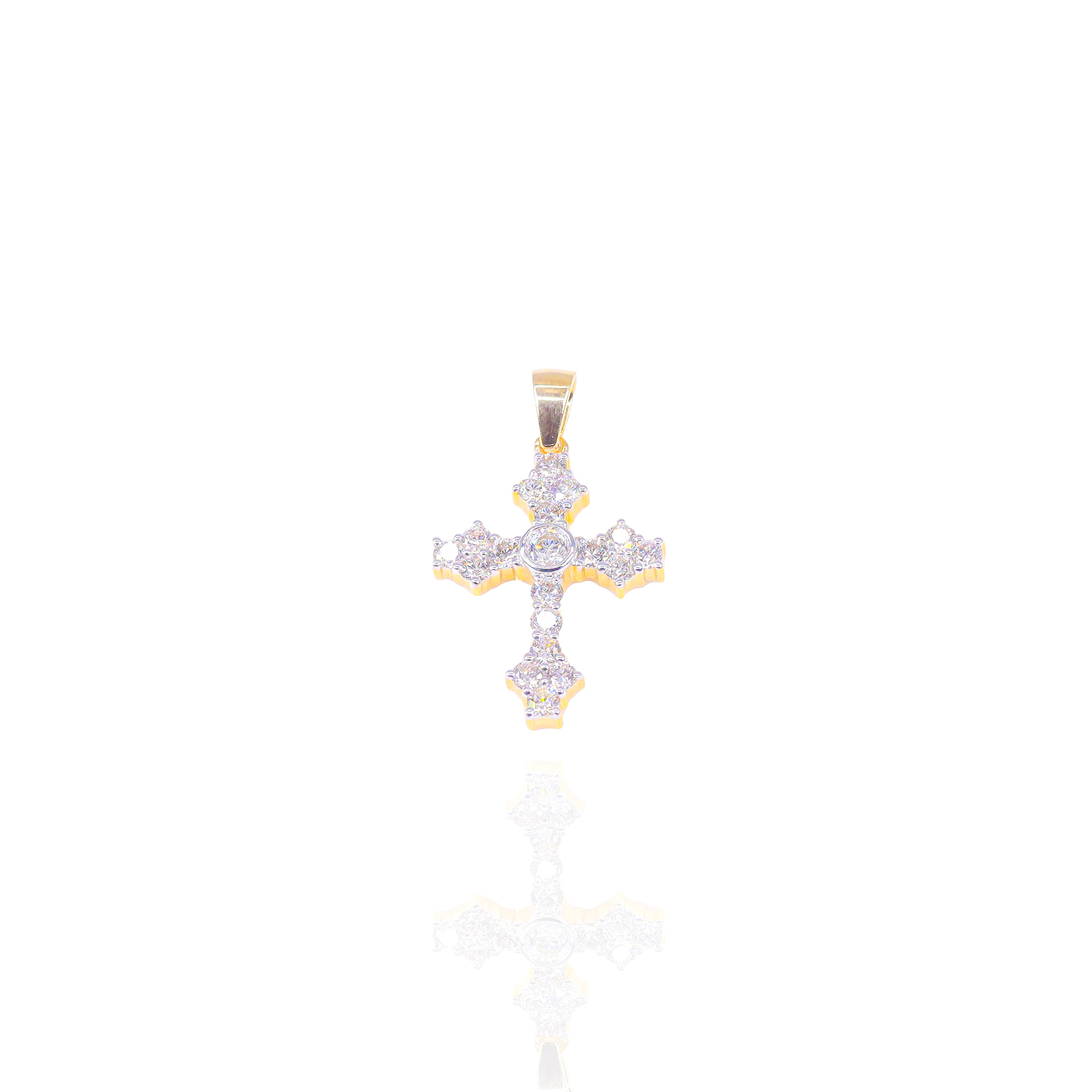 Small Cross with Center Stone Diamond Pendant