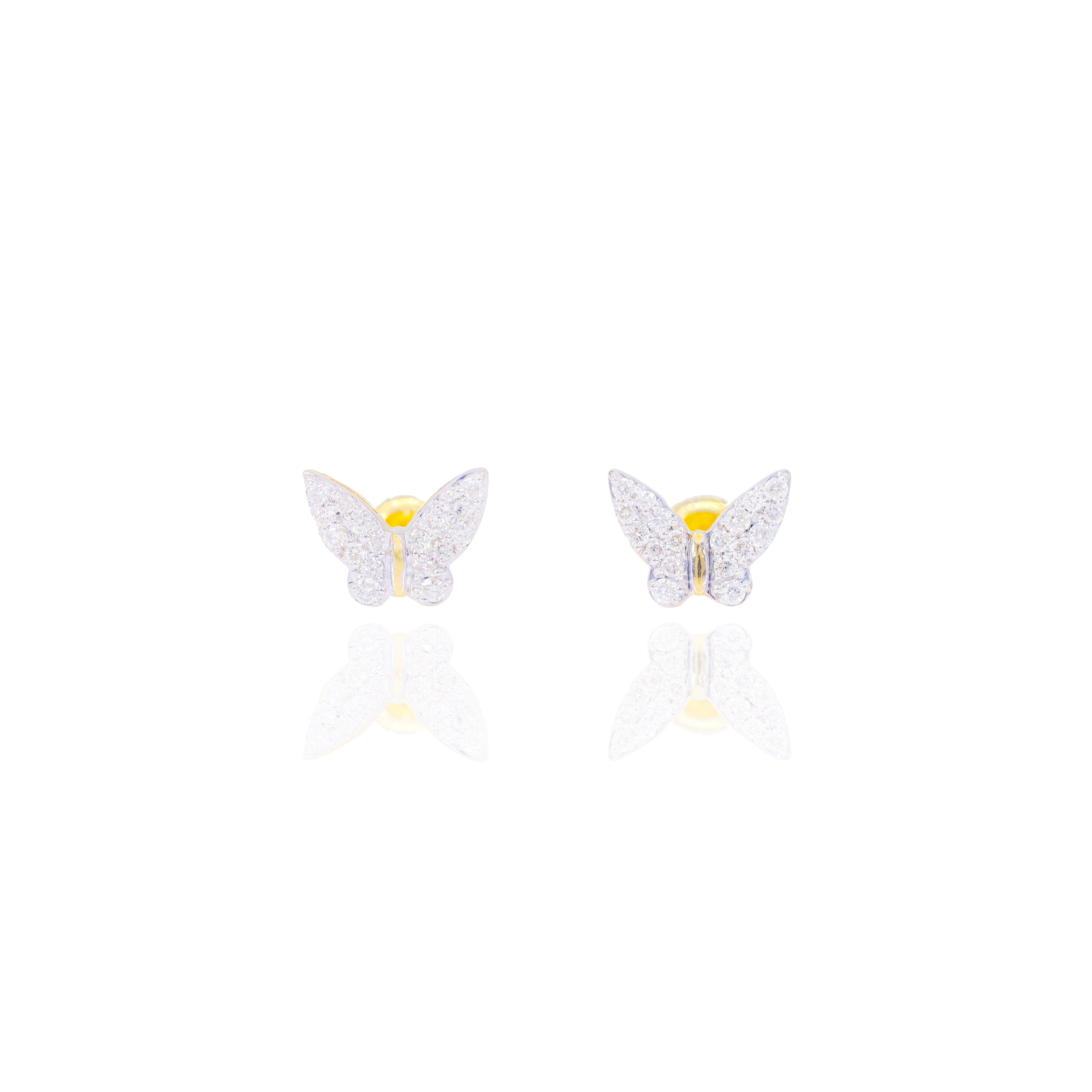Round Diamond Butterfly Earrings w/ Yellow Gold Middle