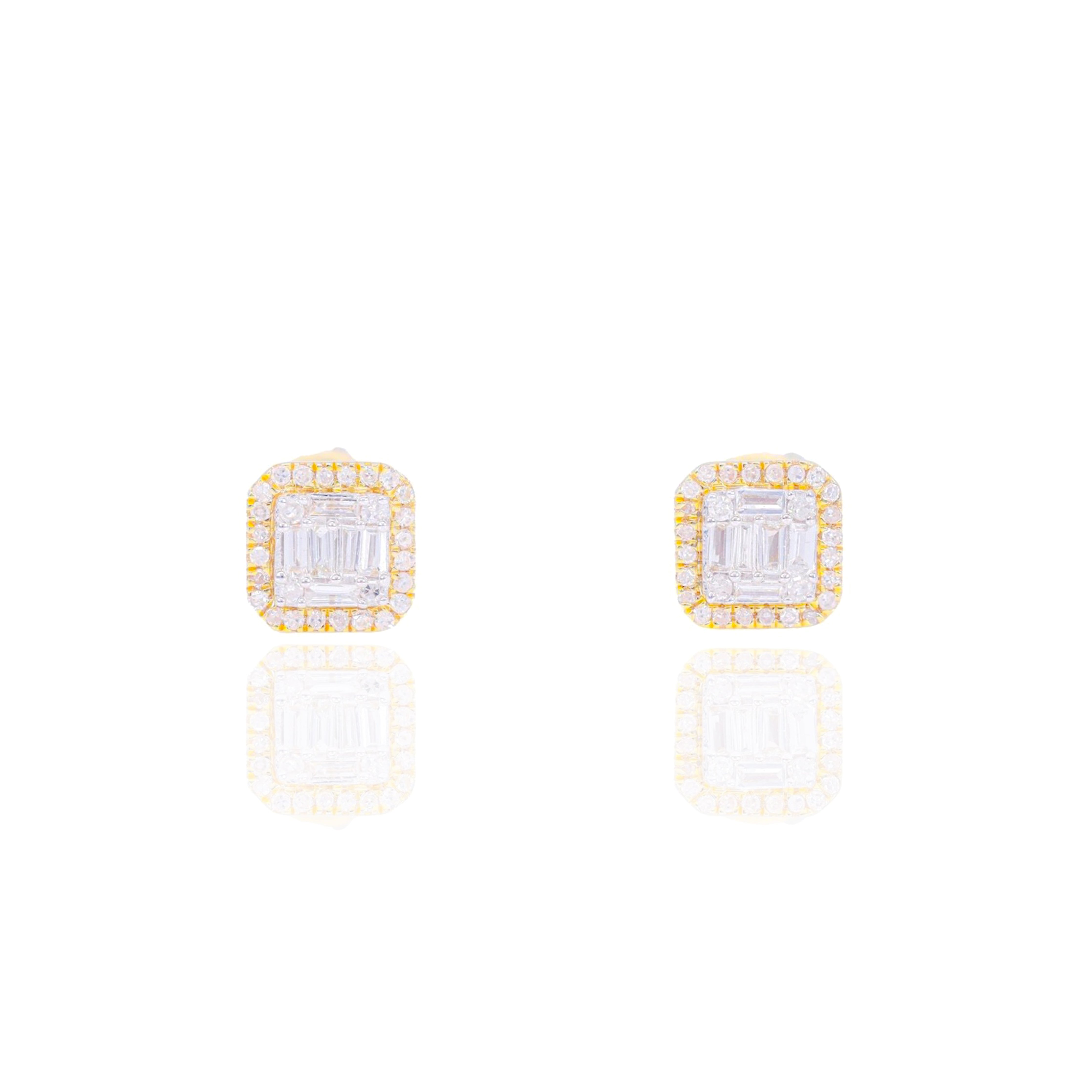 Two-Tone Square Baguette Diamond Cluster Earrings