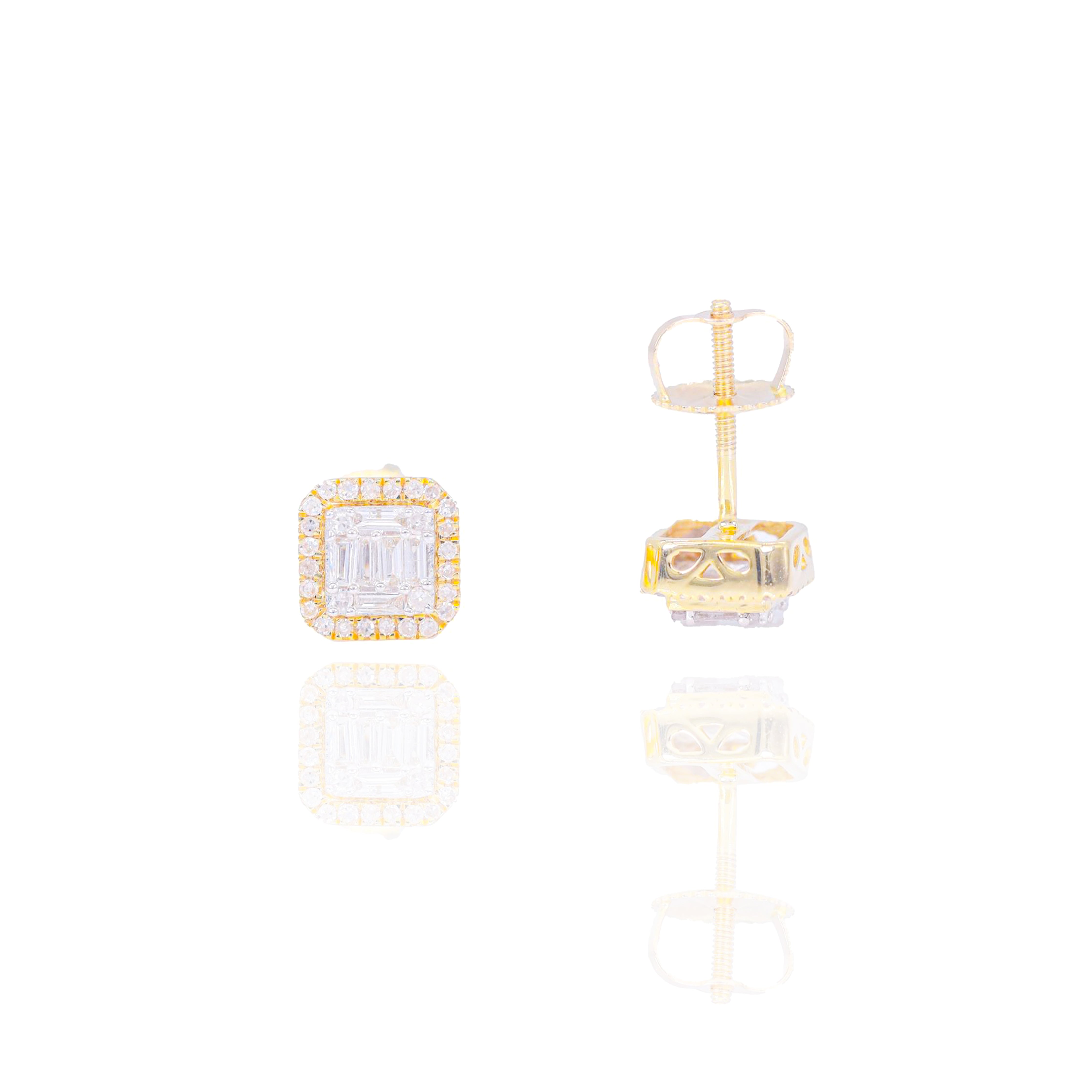 Two-Tone Square Baguette Diamond Cluster Earrings