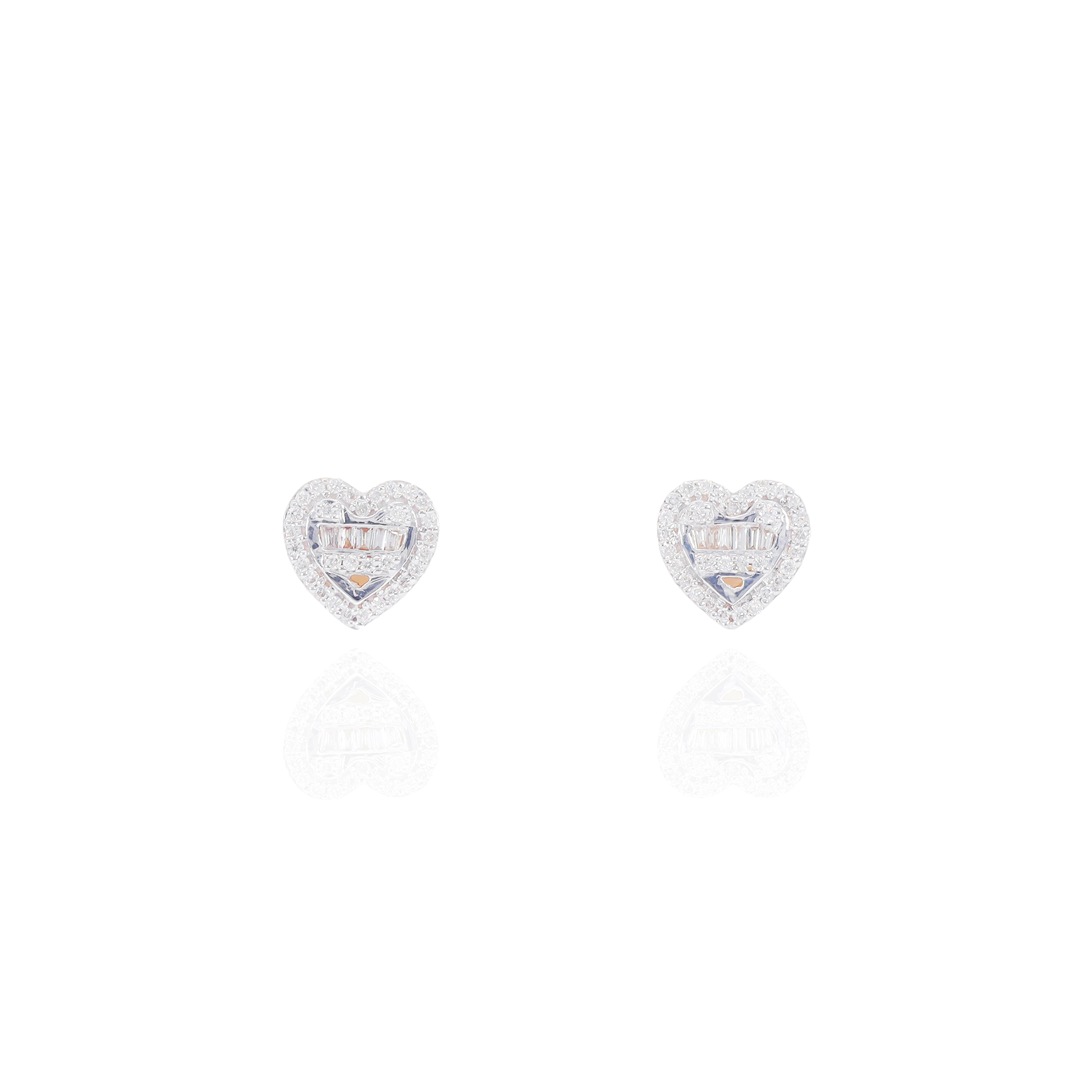 Heart Shaped Diamond Earrings with Baguette Center