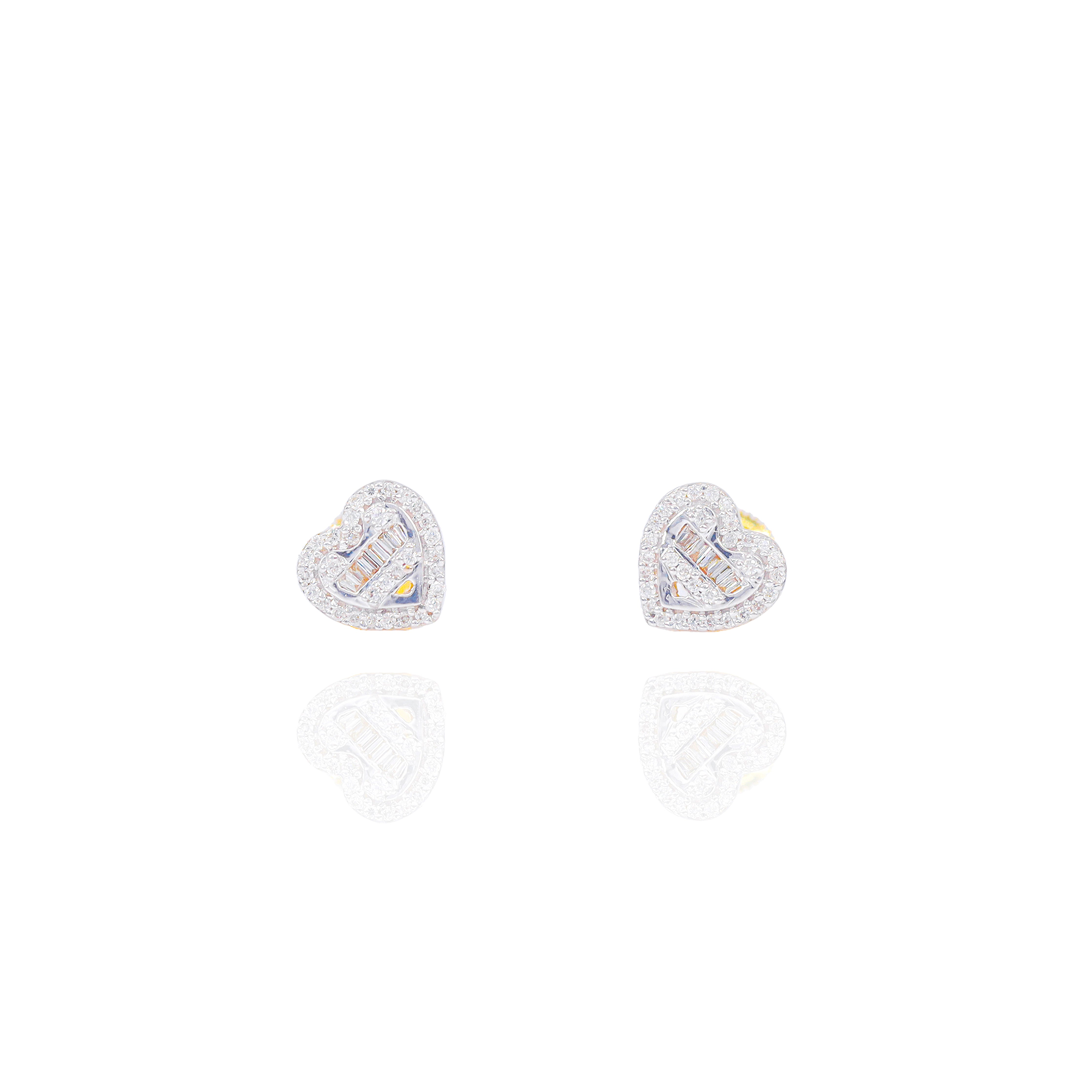 Heart Shaped Diamond Earrings w/ Baguette Center