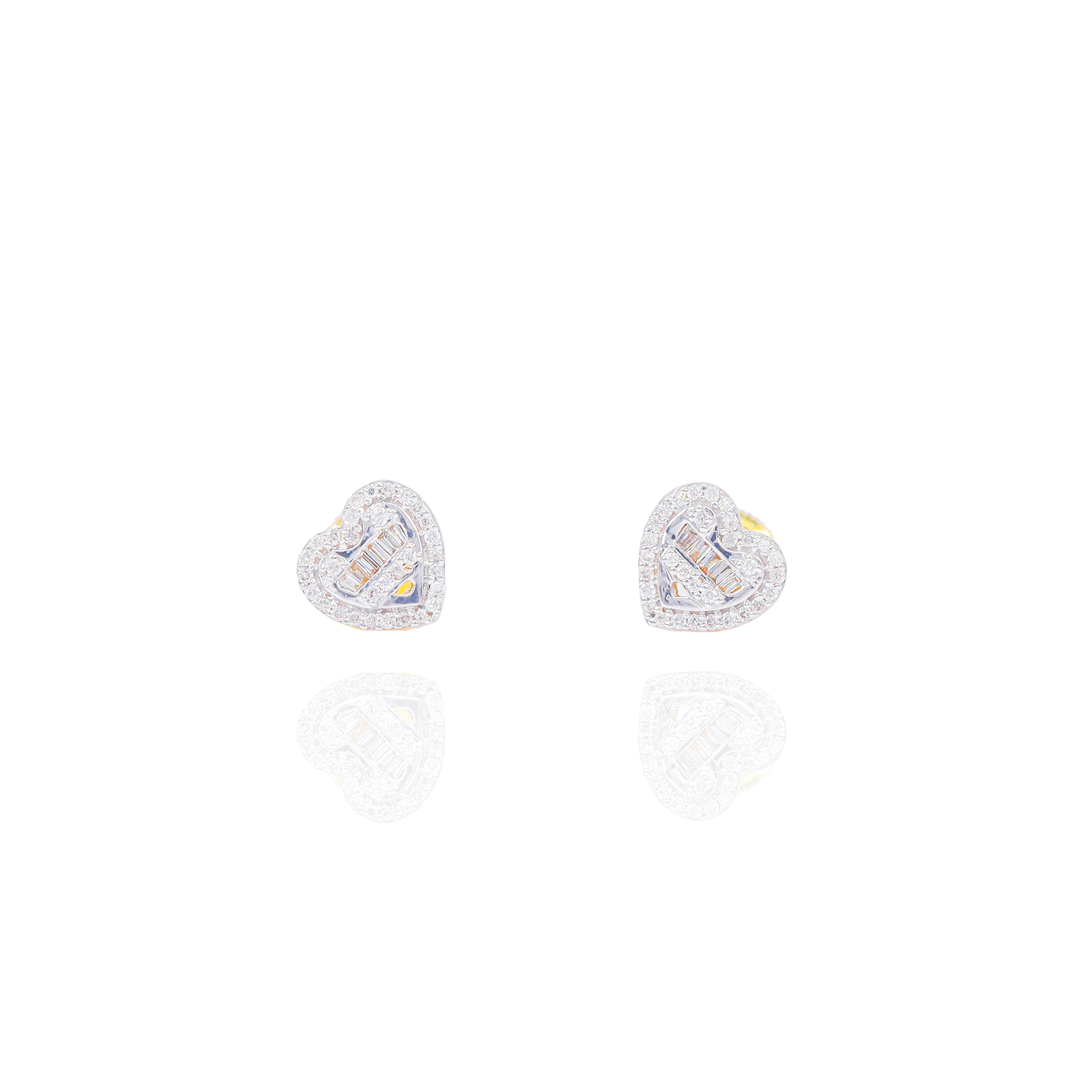 Heart Shaped Diamond Earrings with Baguette Center