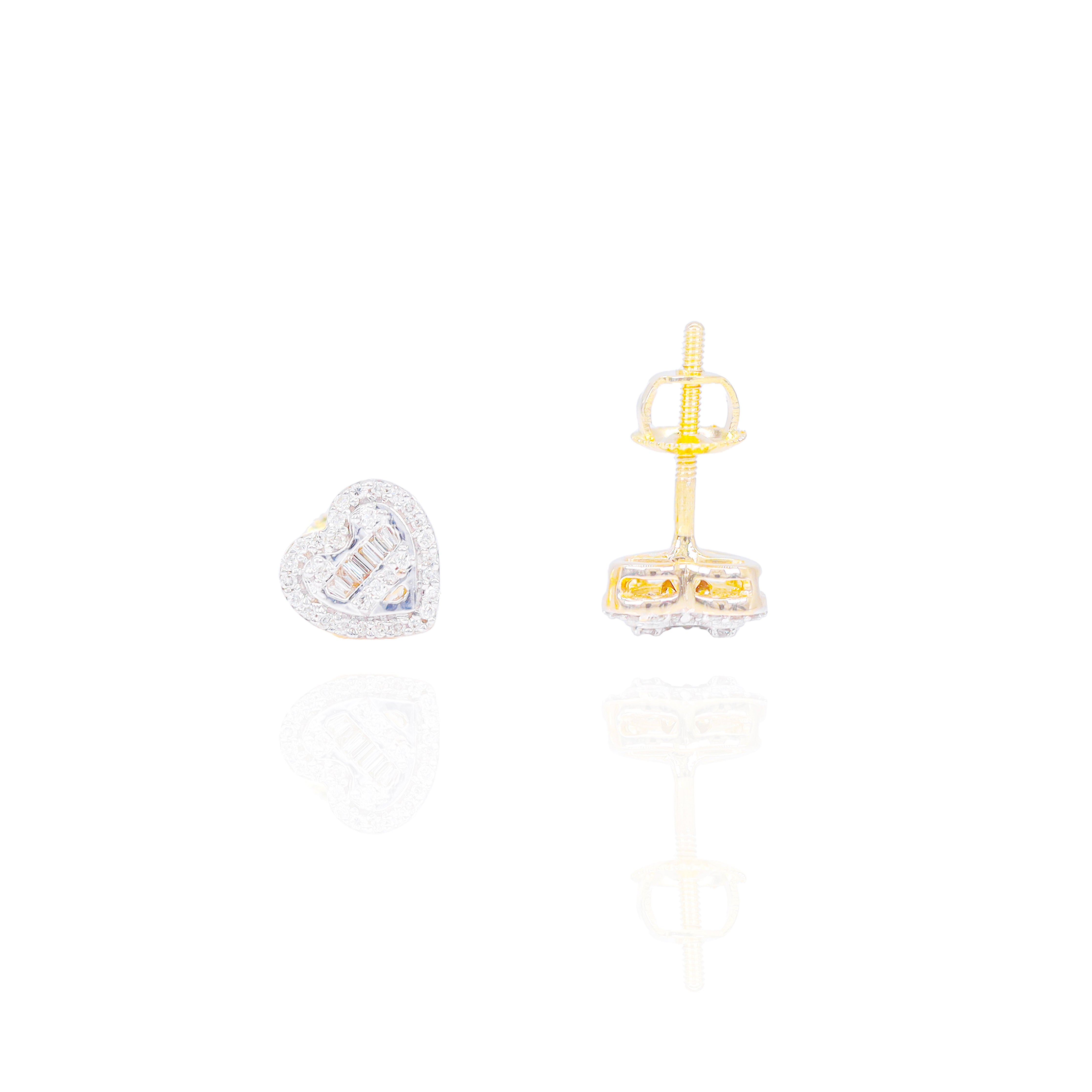 Heart Shaped Diamond Earrings w/ Baguette Center