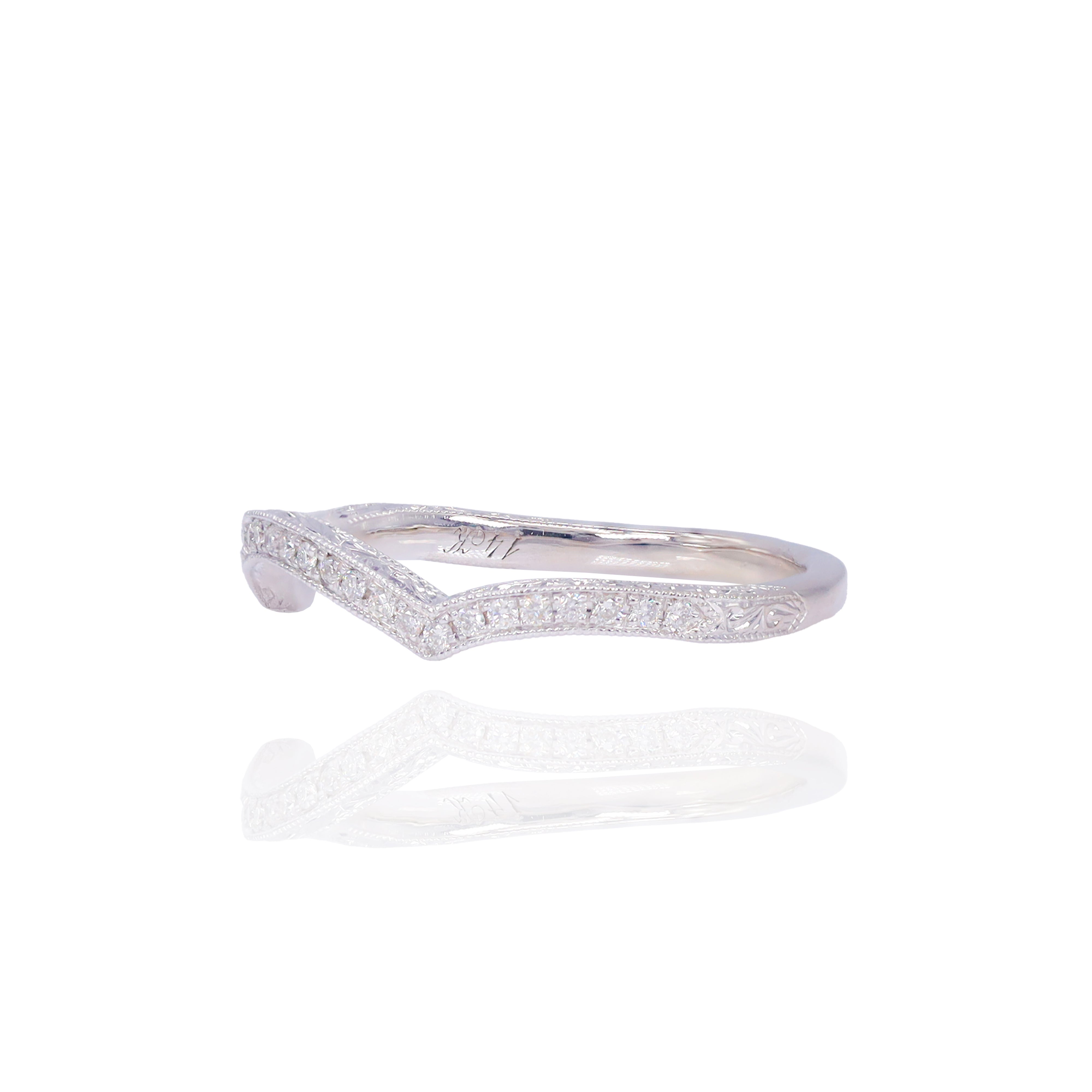 Diamond Wedding Band with Hand Design Engraving