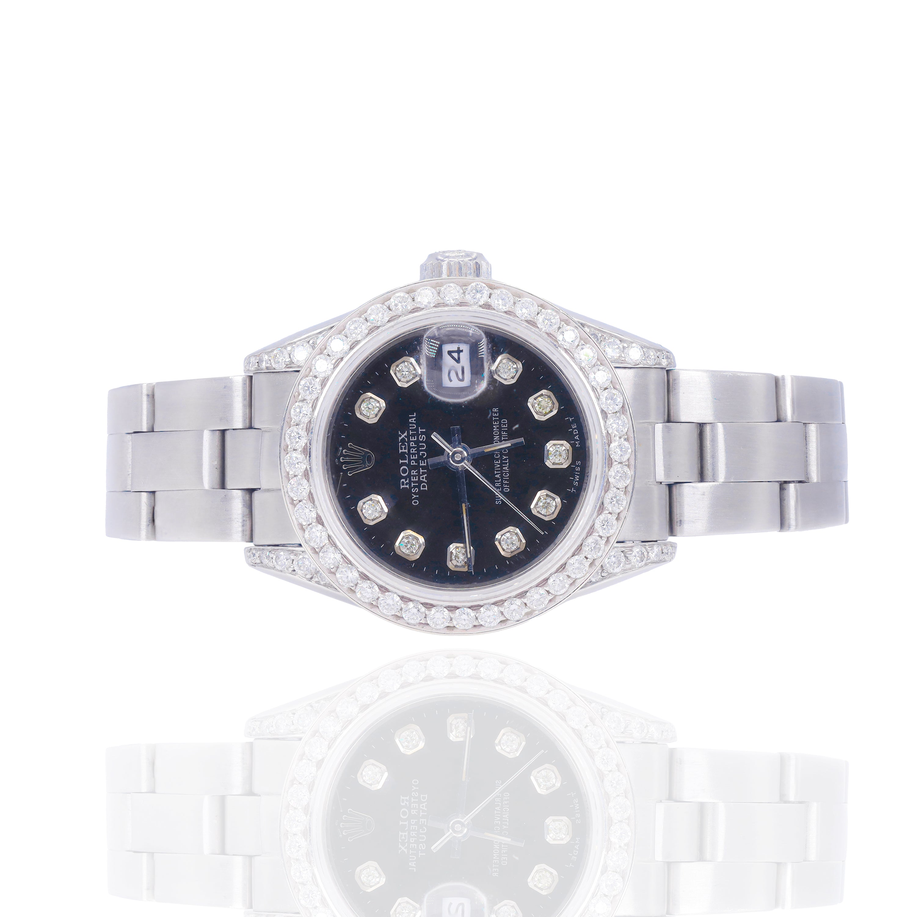 Rolex 69000 Lady-Datejust 26mm Black Factory Diamond Dial