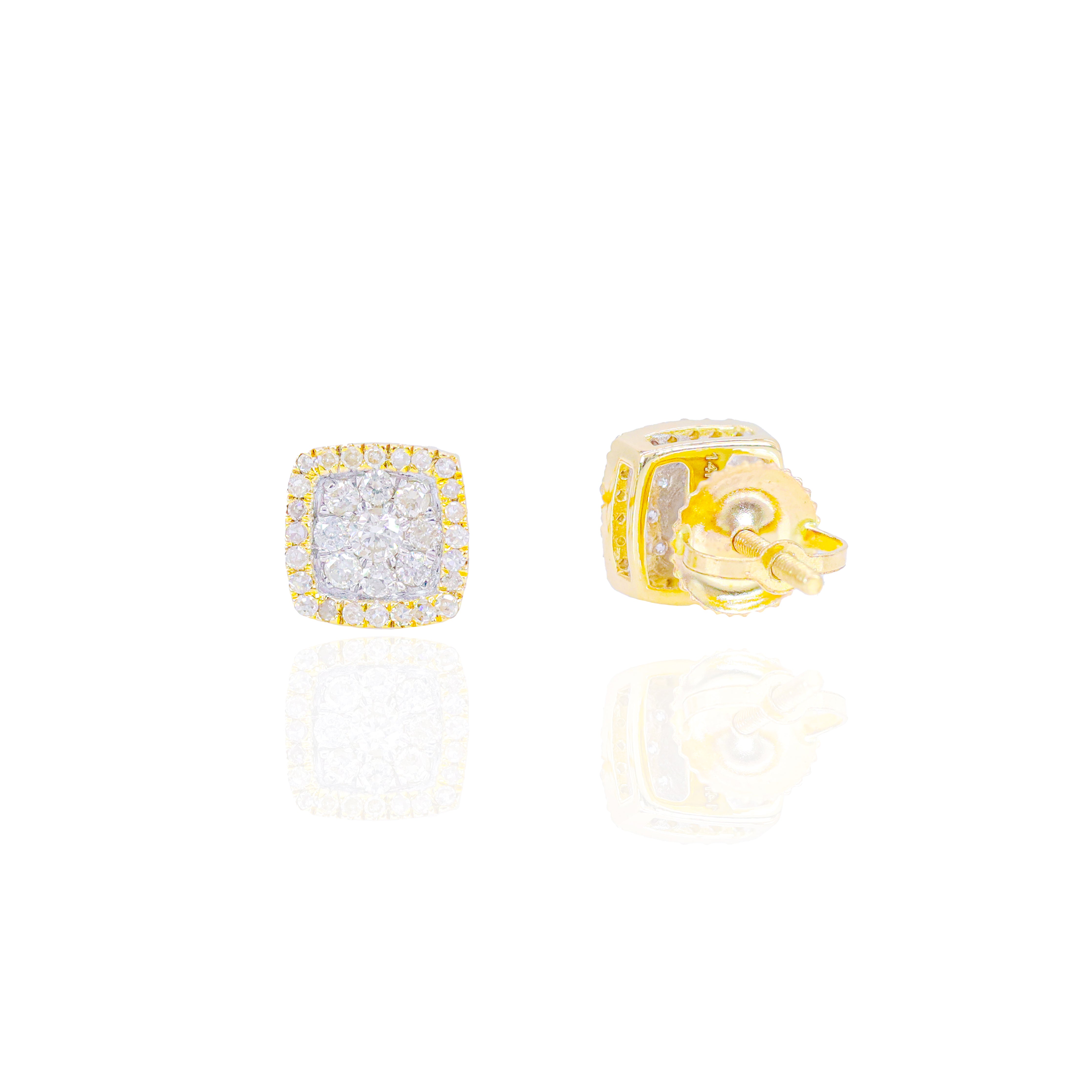 Two-Tone Square Diamond Cluster Earrings