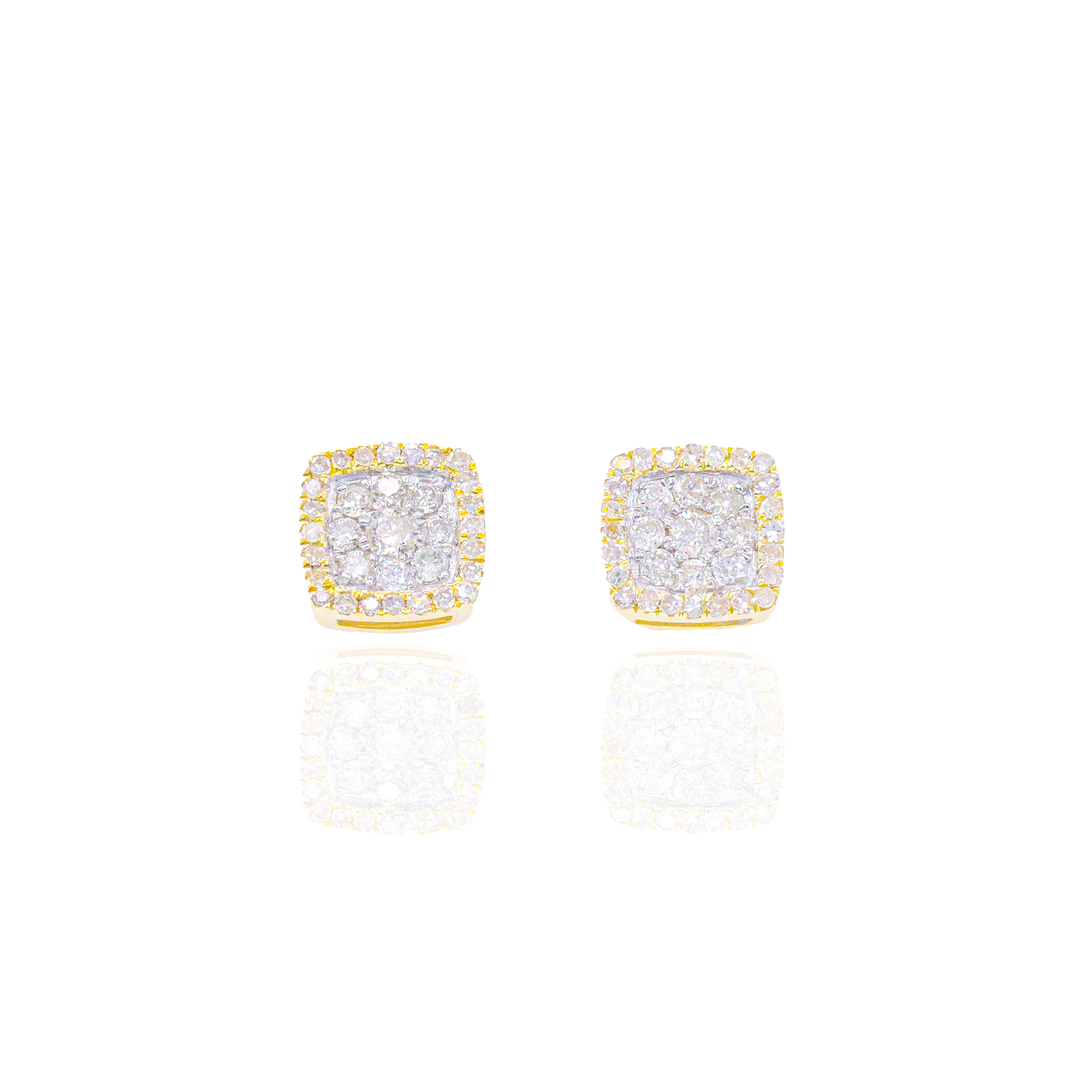 Two-Tone Square Diamond Cluster Earrings