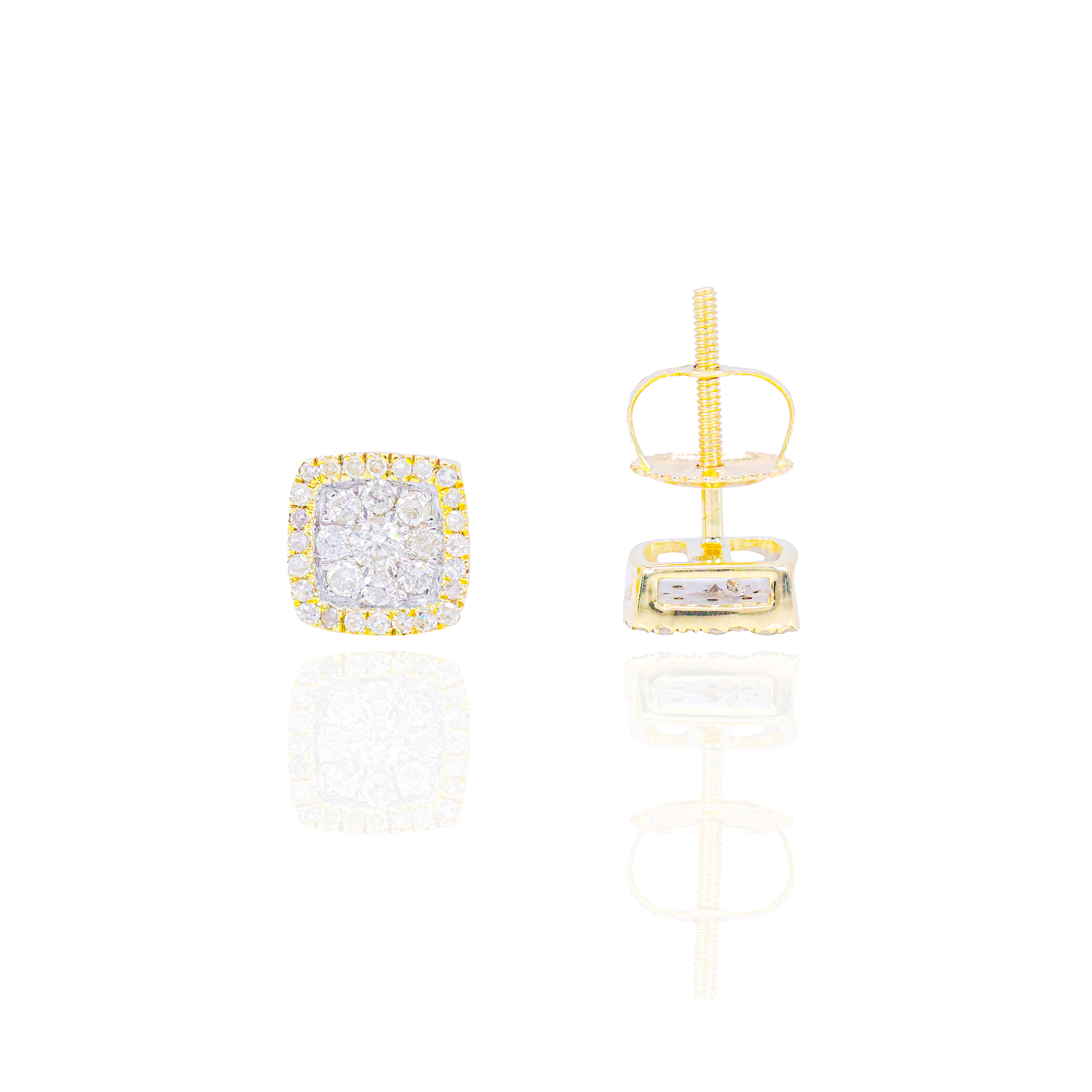 Two-Tone Square Diamond Cluster Earrings