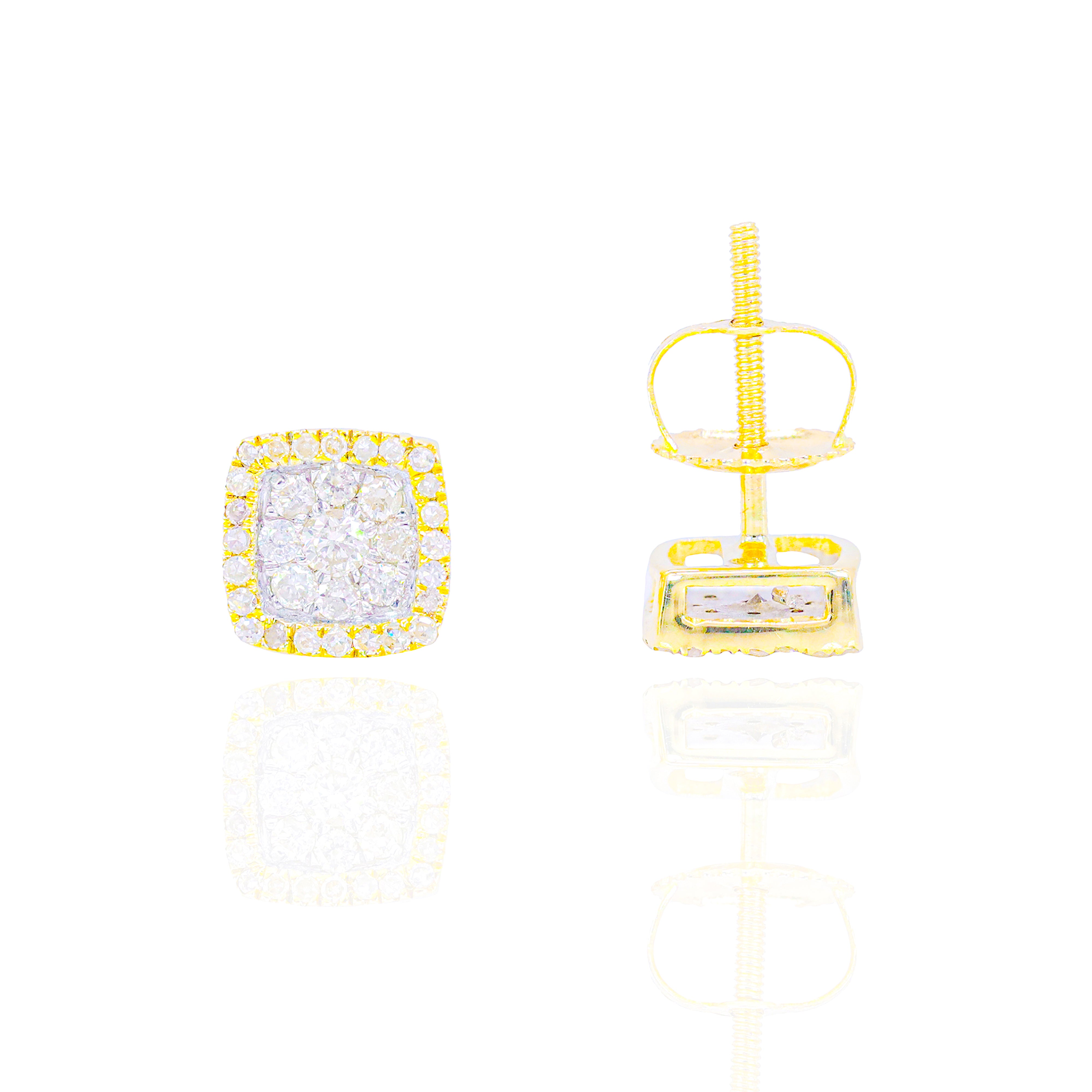 Two-Tone Square Diamond Cluster Earrings