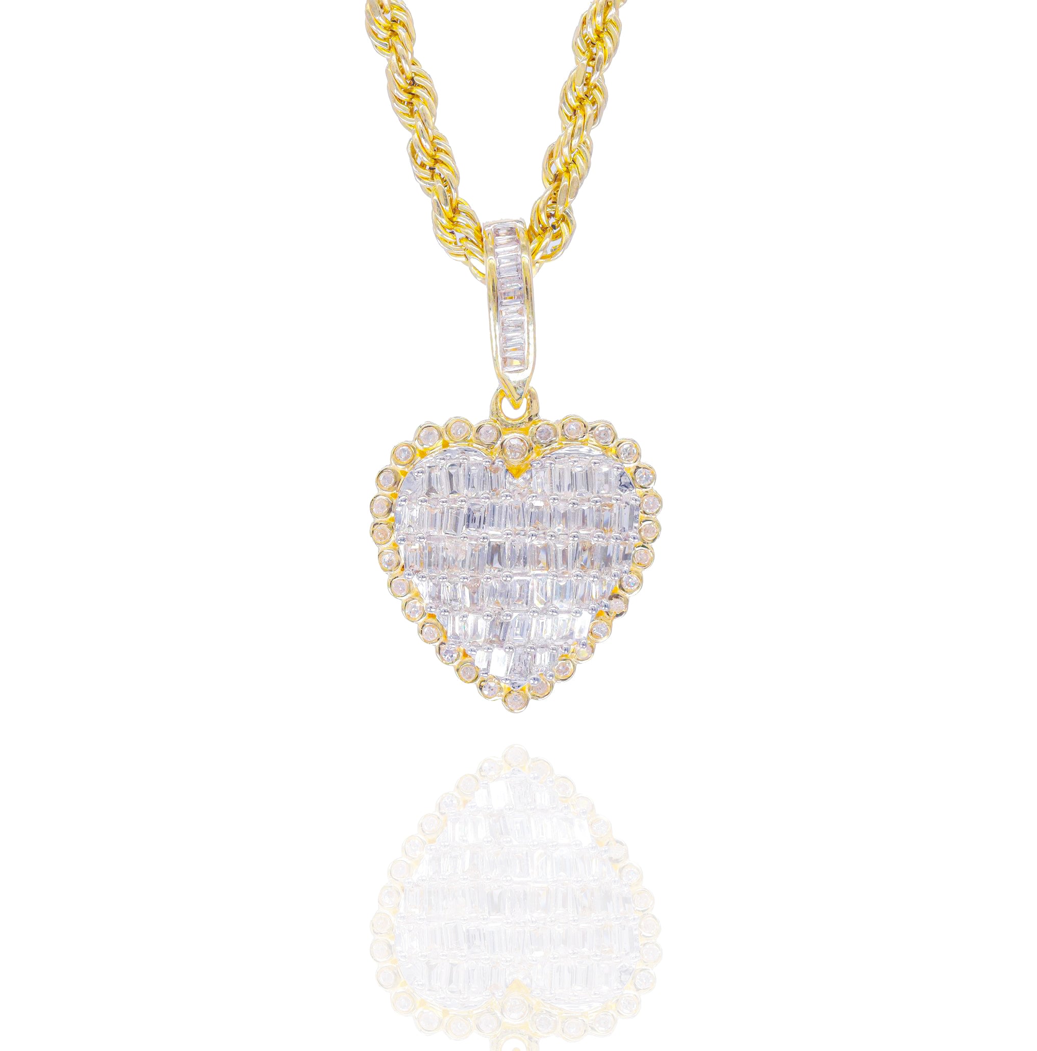 Bubbly Baguette Heart Diamond Pendant (Large-Size)