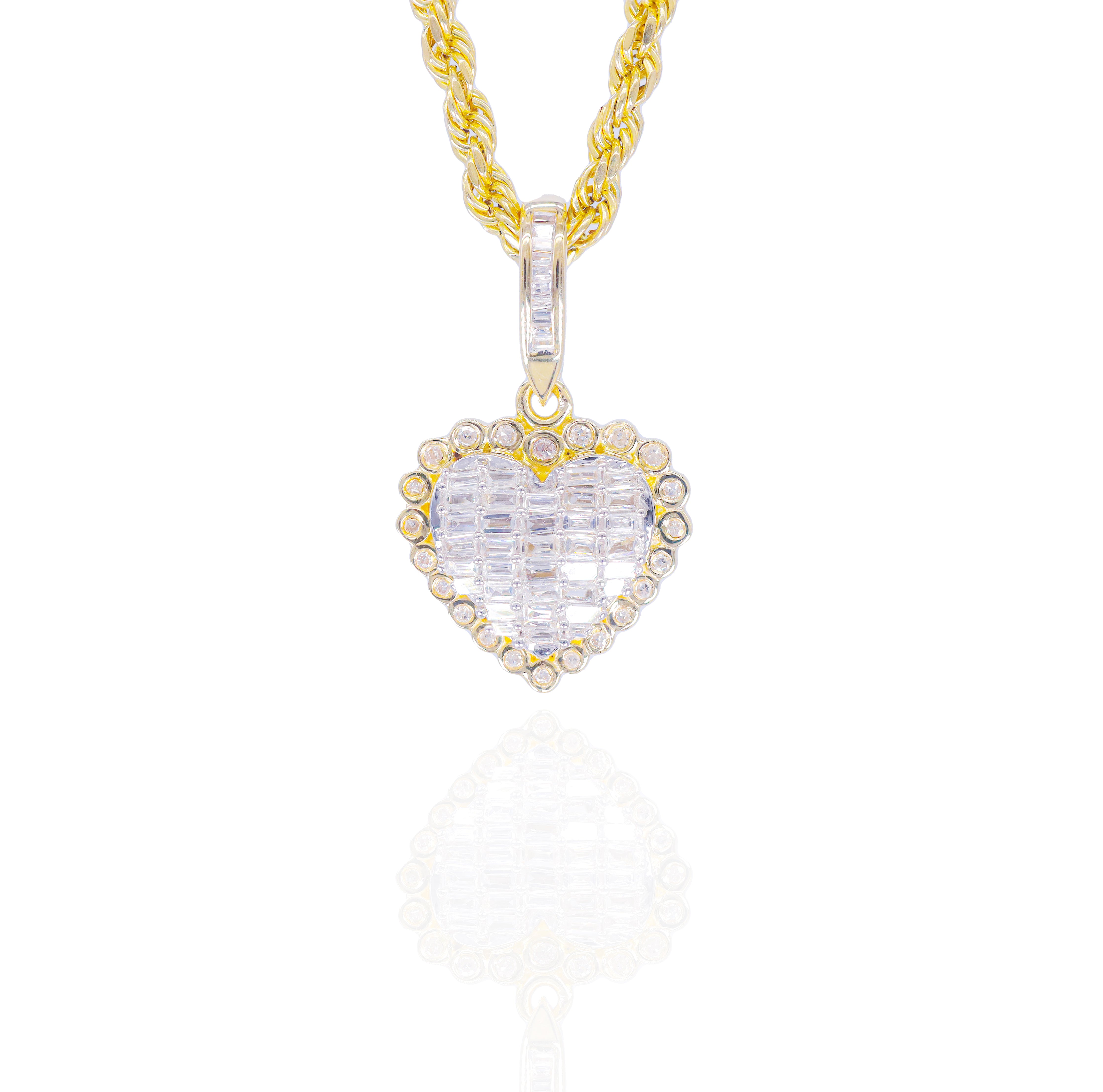 Bubbly Baguette Heart Diamond Pendant (Small-Size)