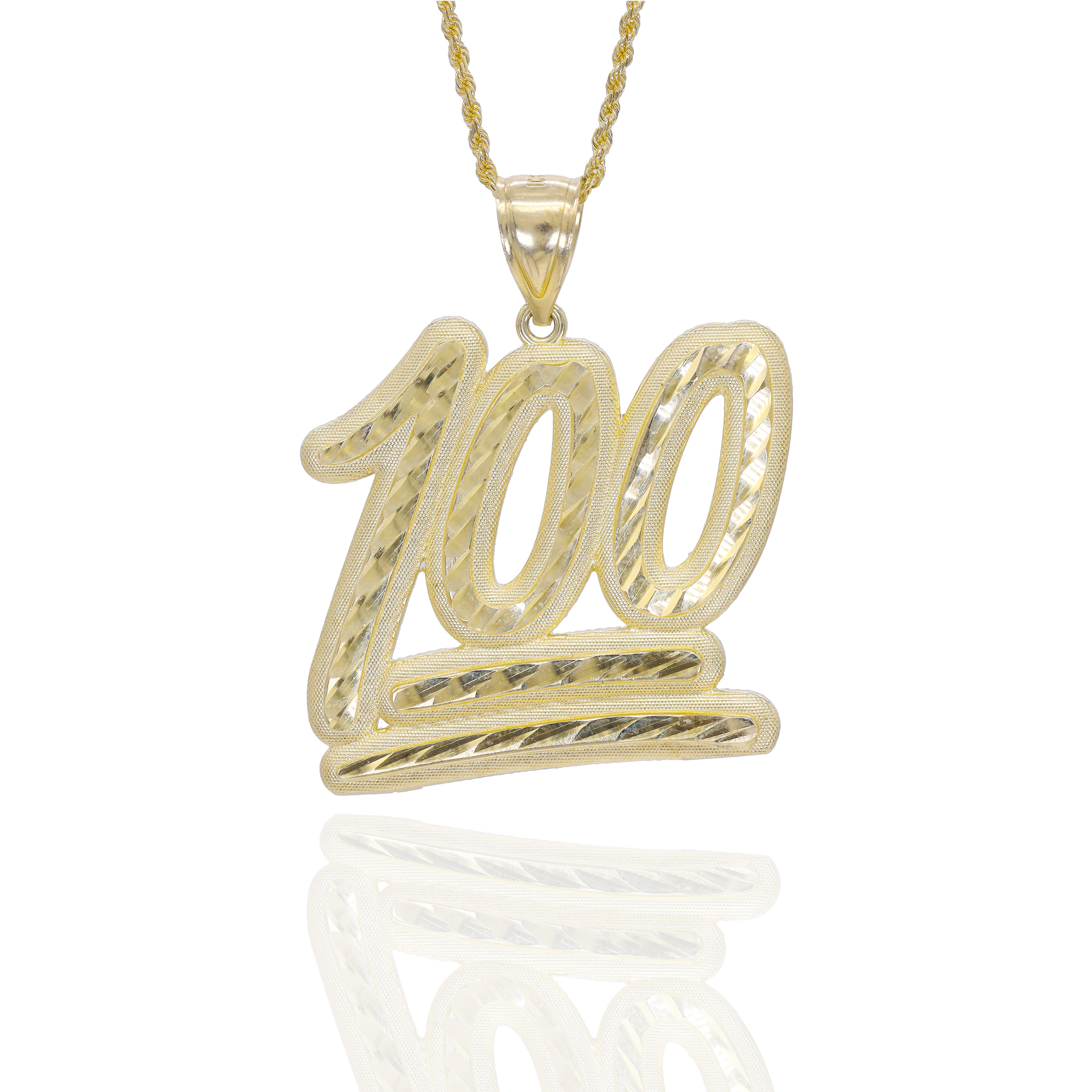 Gold '100' pendant with diamond cut