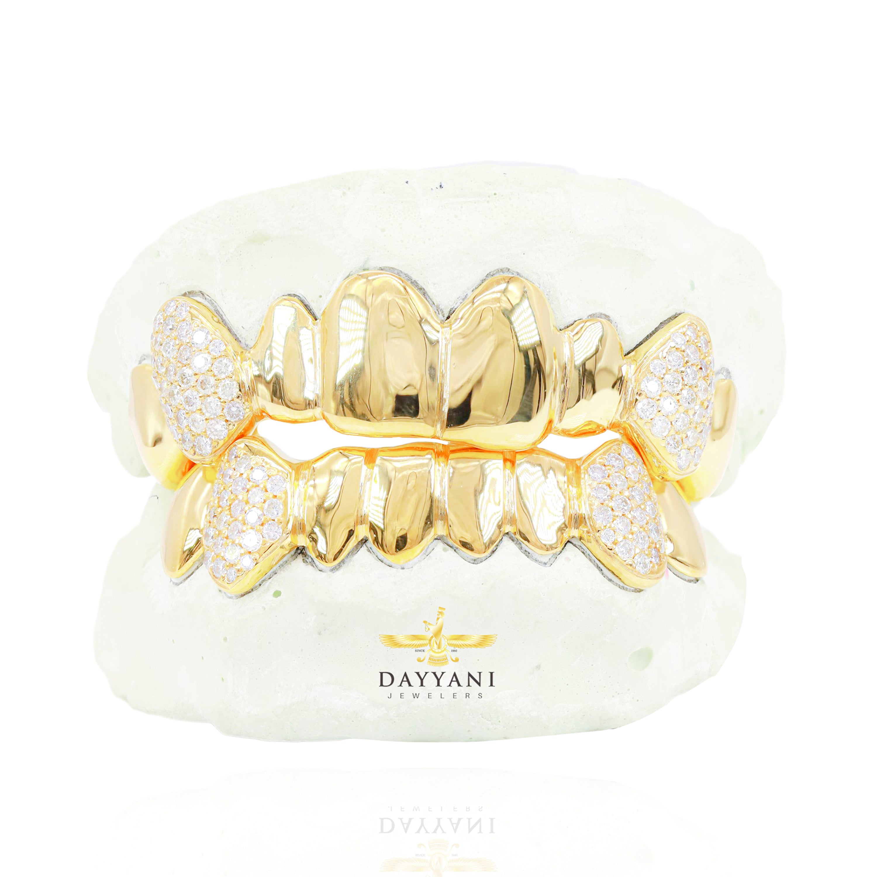 Custom 6 OR 8 Teeth Solid Gold Grillz with Diamond Fangs Gold Grillz