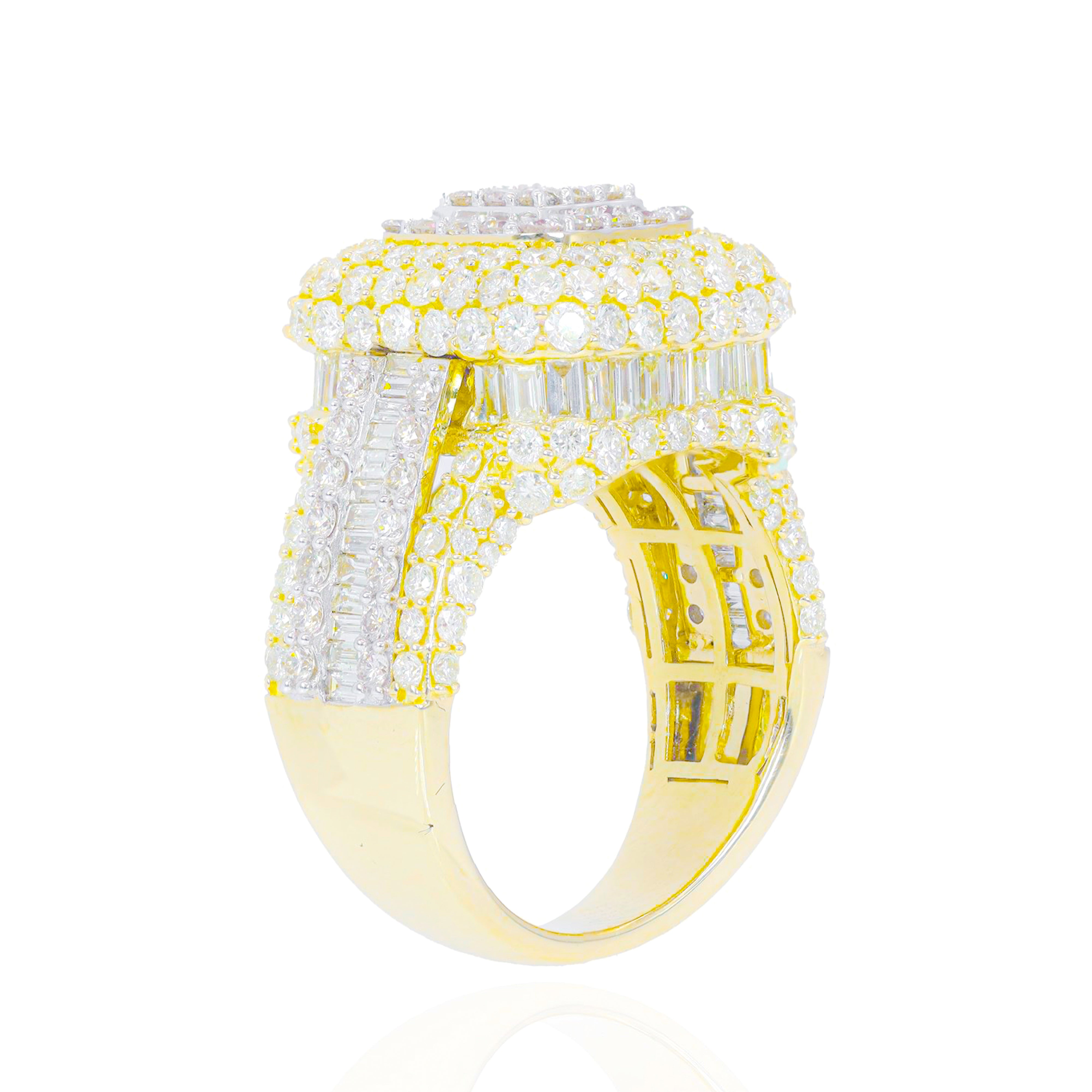 Layered Wrapped Baguette and Round Diamond Square Ring