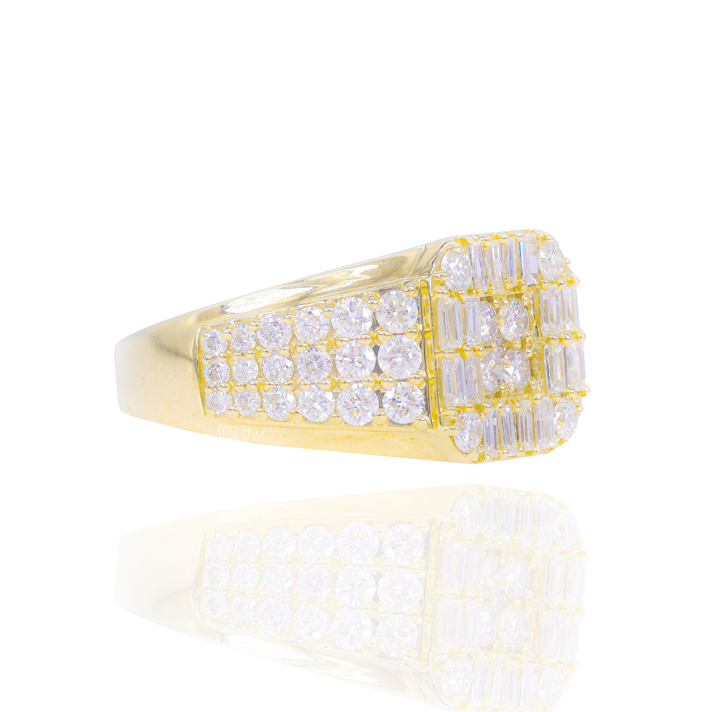 Square Shaped Baguette and Round Cluster Diamond Ring
