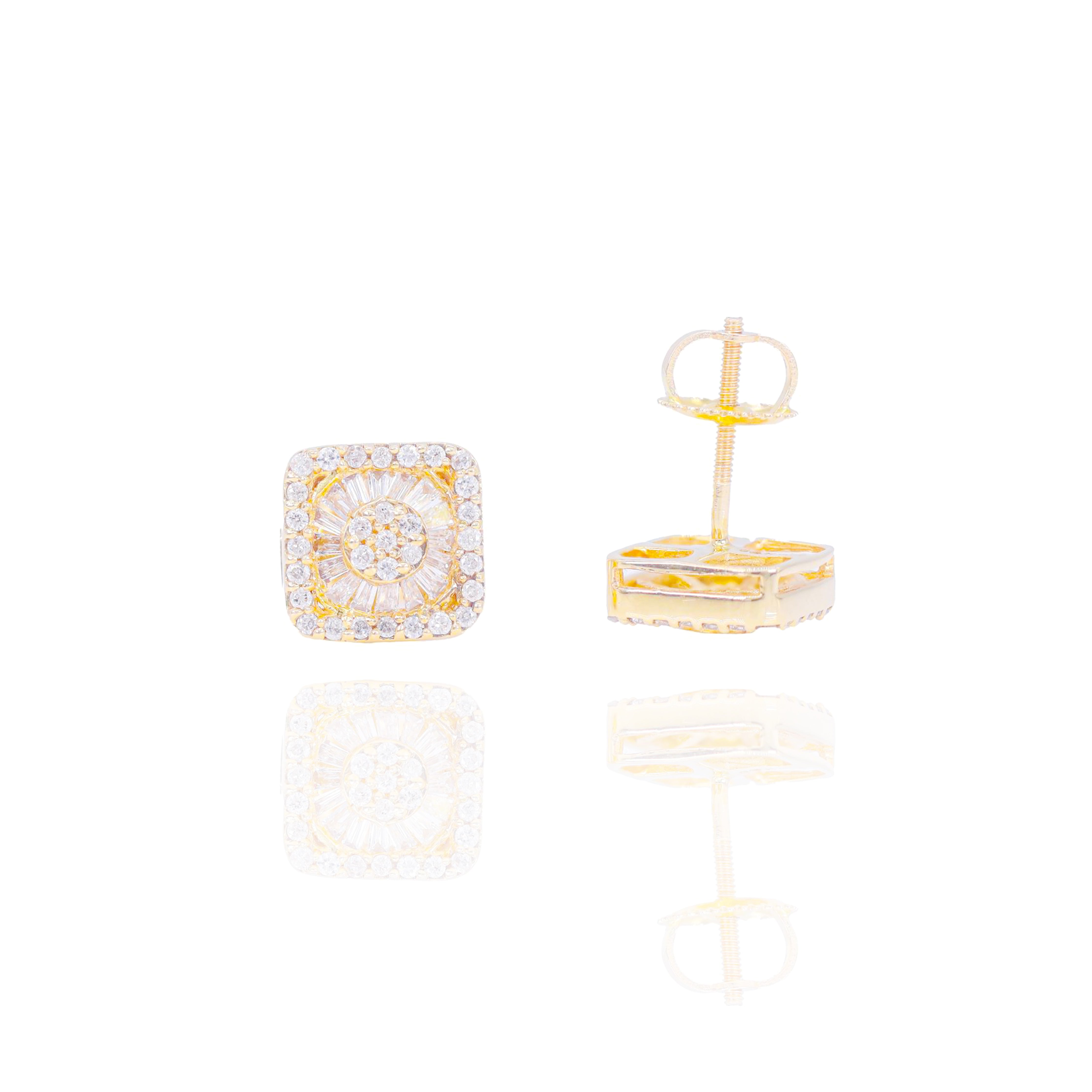 Square Baguette & Round Diamond Cluster Earrings