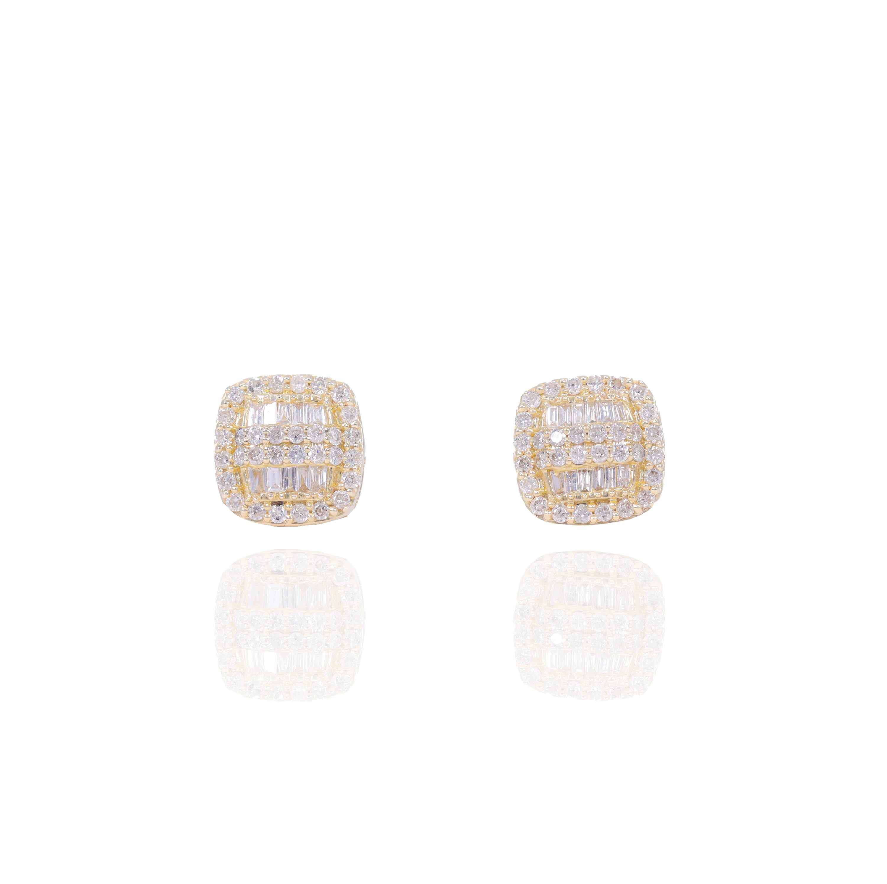 Square 2 Row Baguettes and Round Diamond Earrings