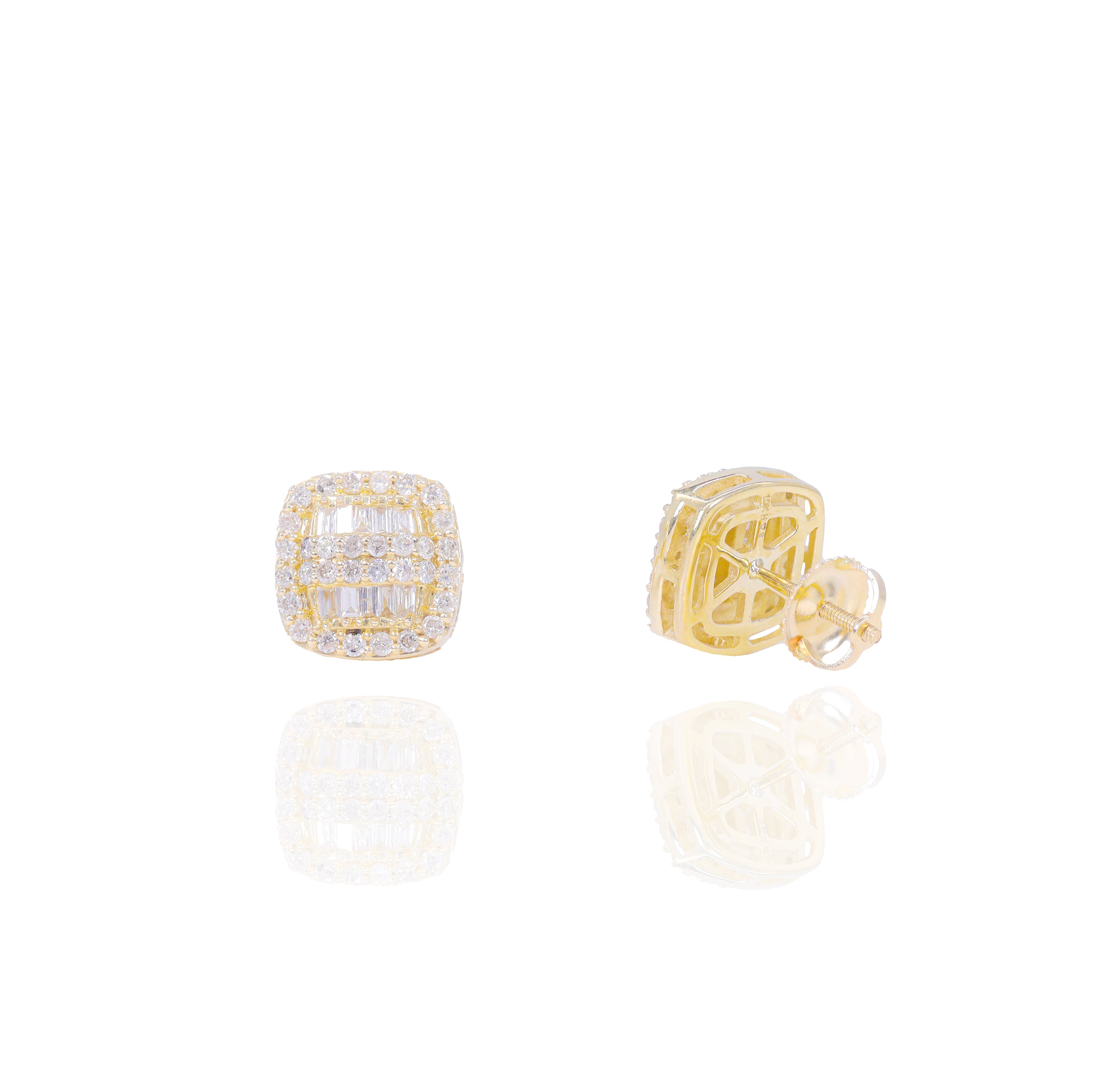 Square 2 Row Baguettes and Round Diamond Earrings