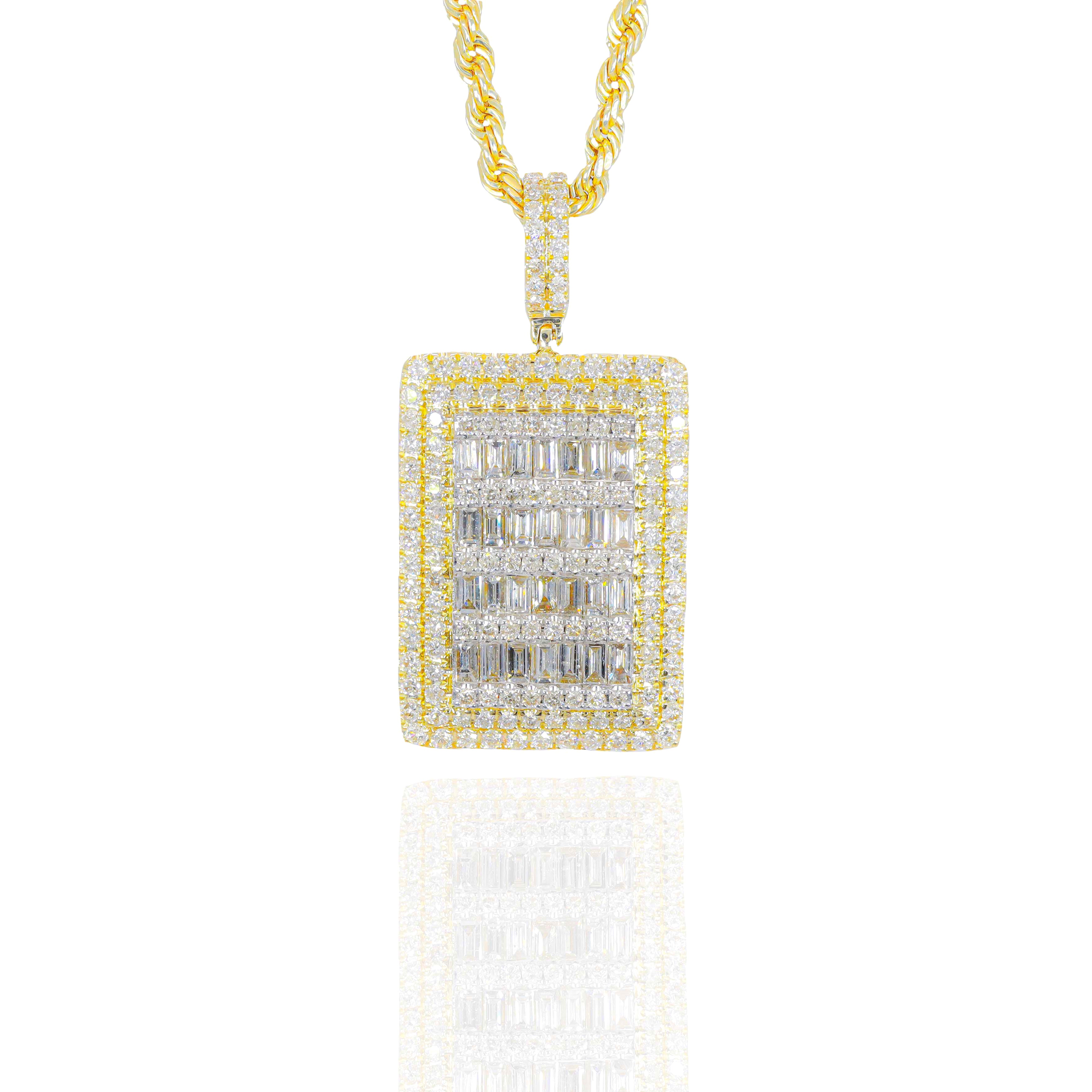 Baguette Diamond Two-Tone Square Tag Pendant