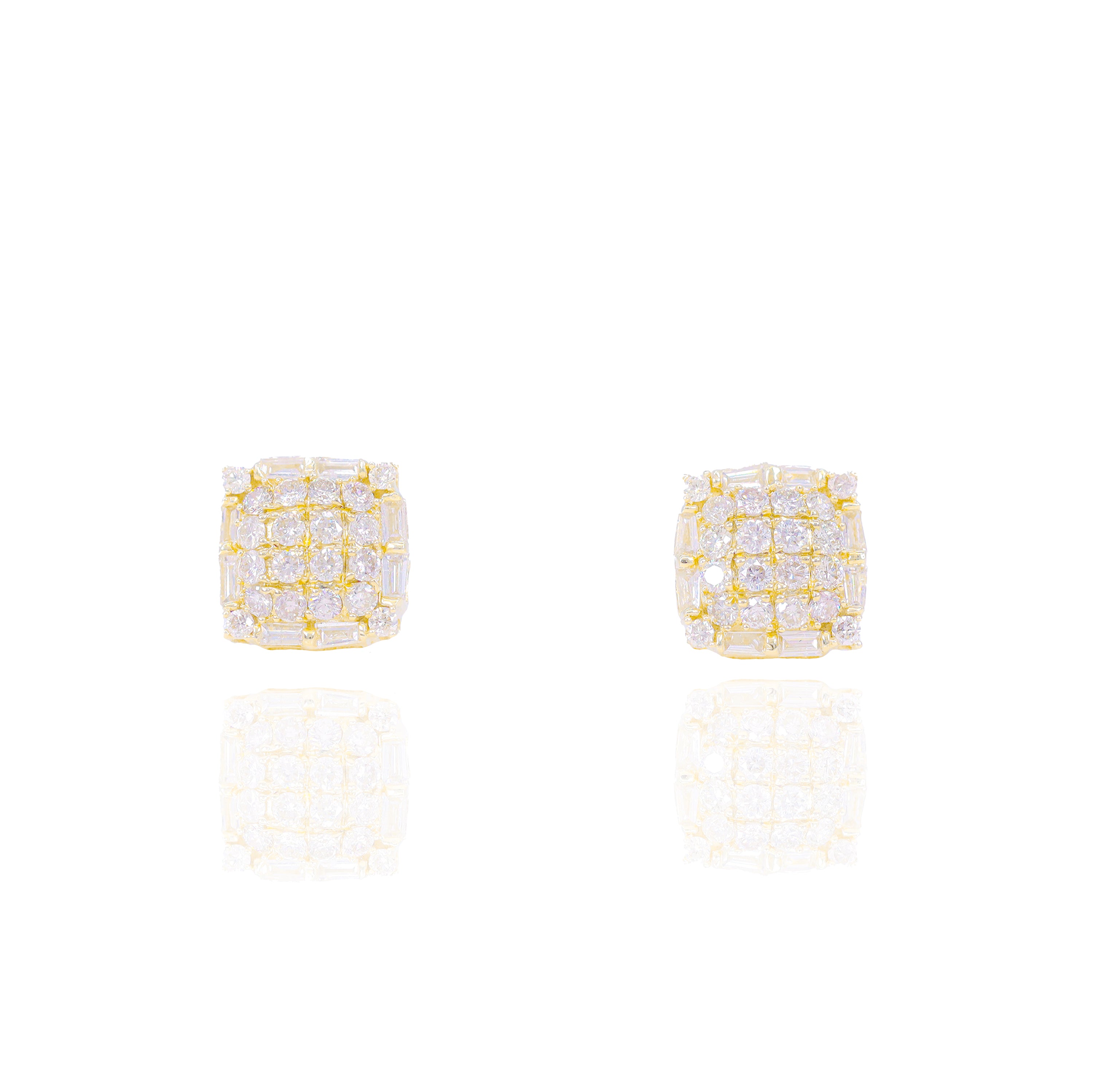 Square Shape Diamond Earrings with Baguette Sides