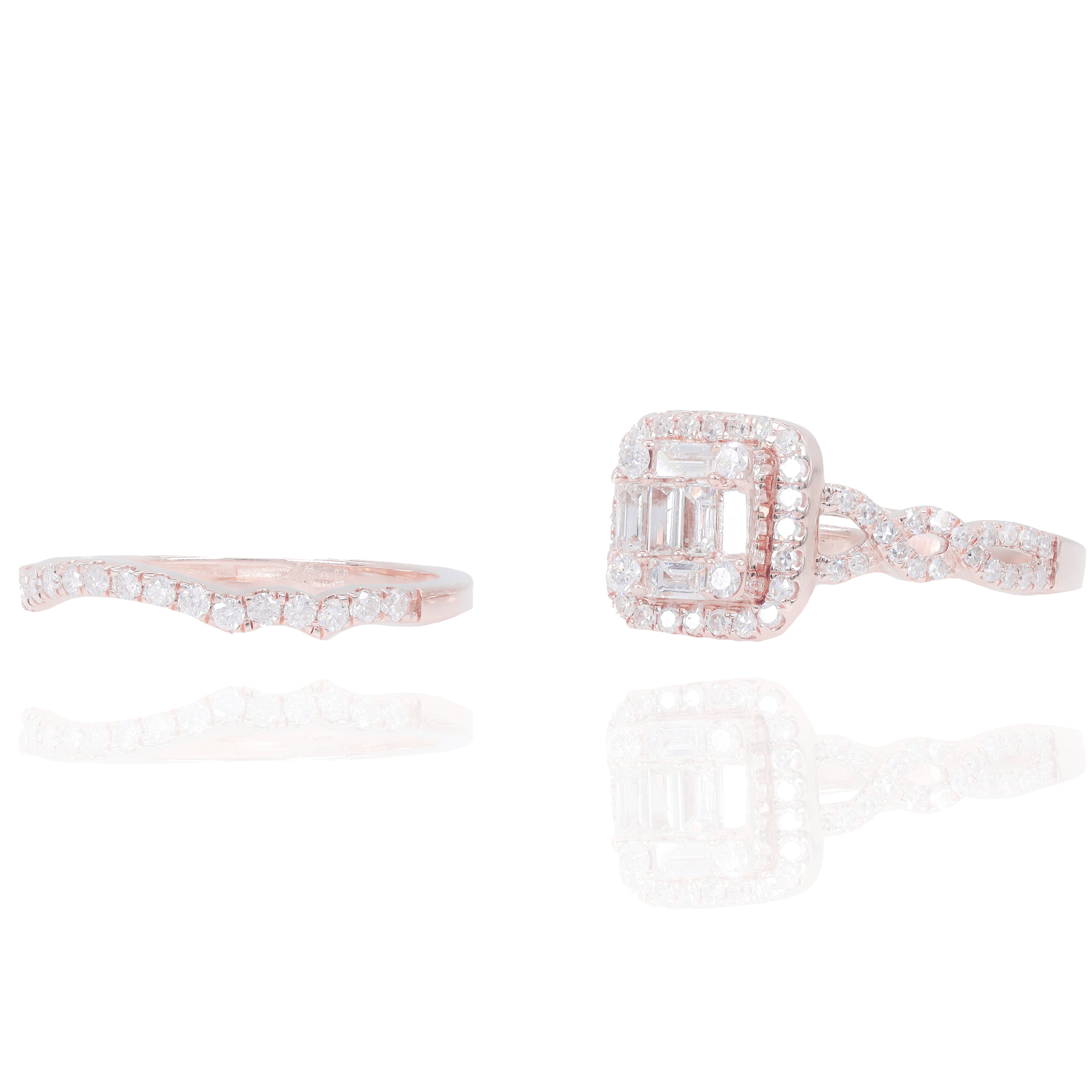 Princess Shaped Diamond Engagement Ring with Halo and Woven Shank & Band