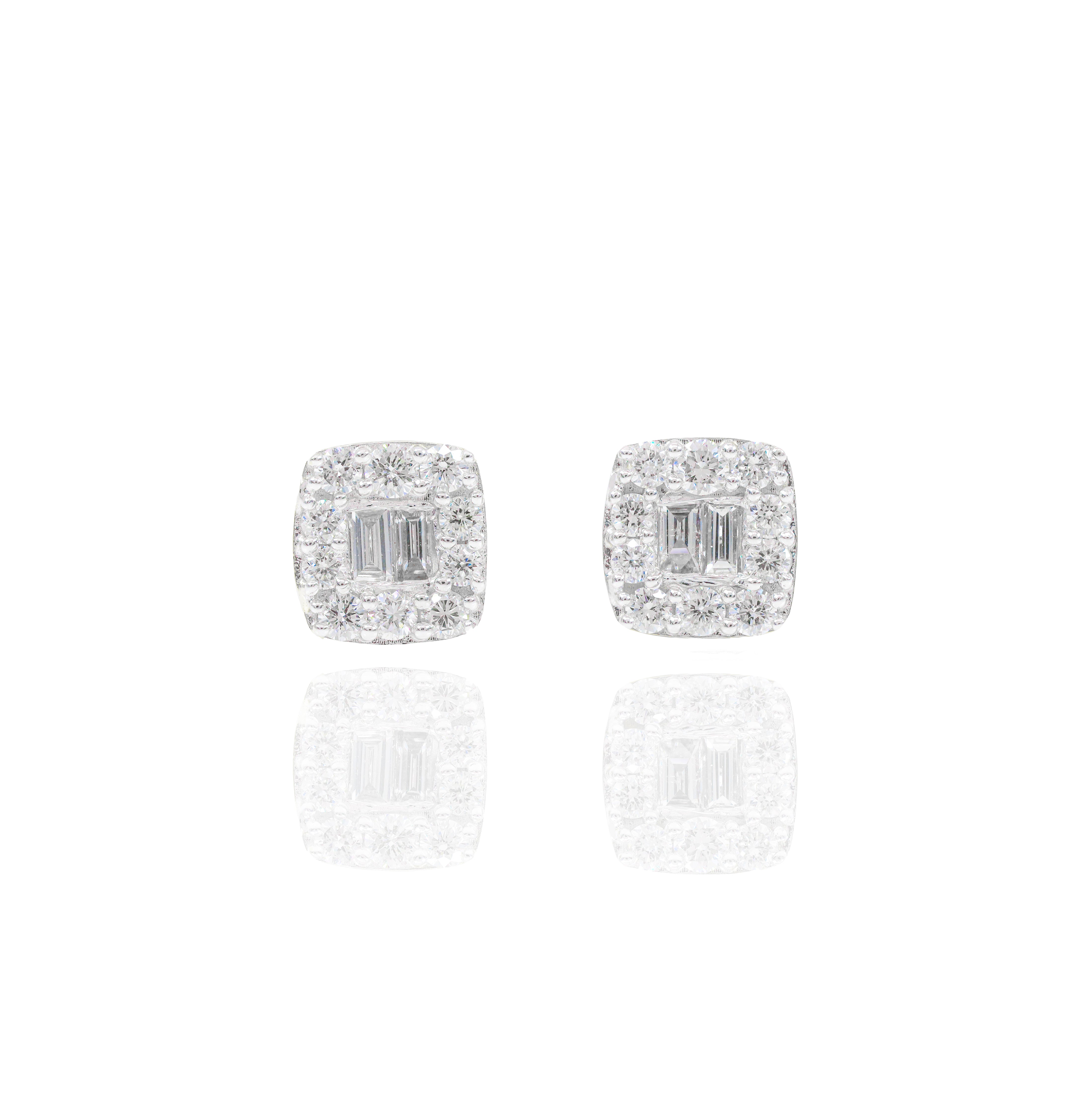 Round & Baguette Diamond Square Earrings