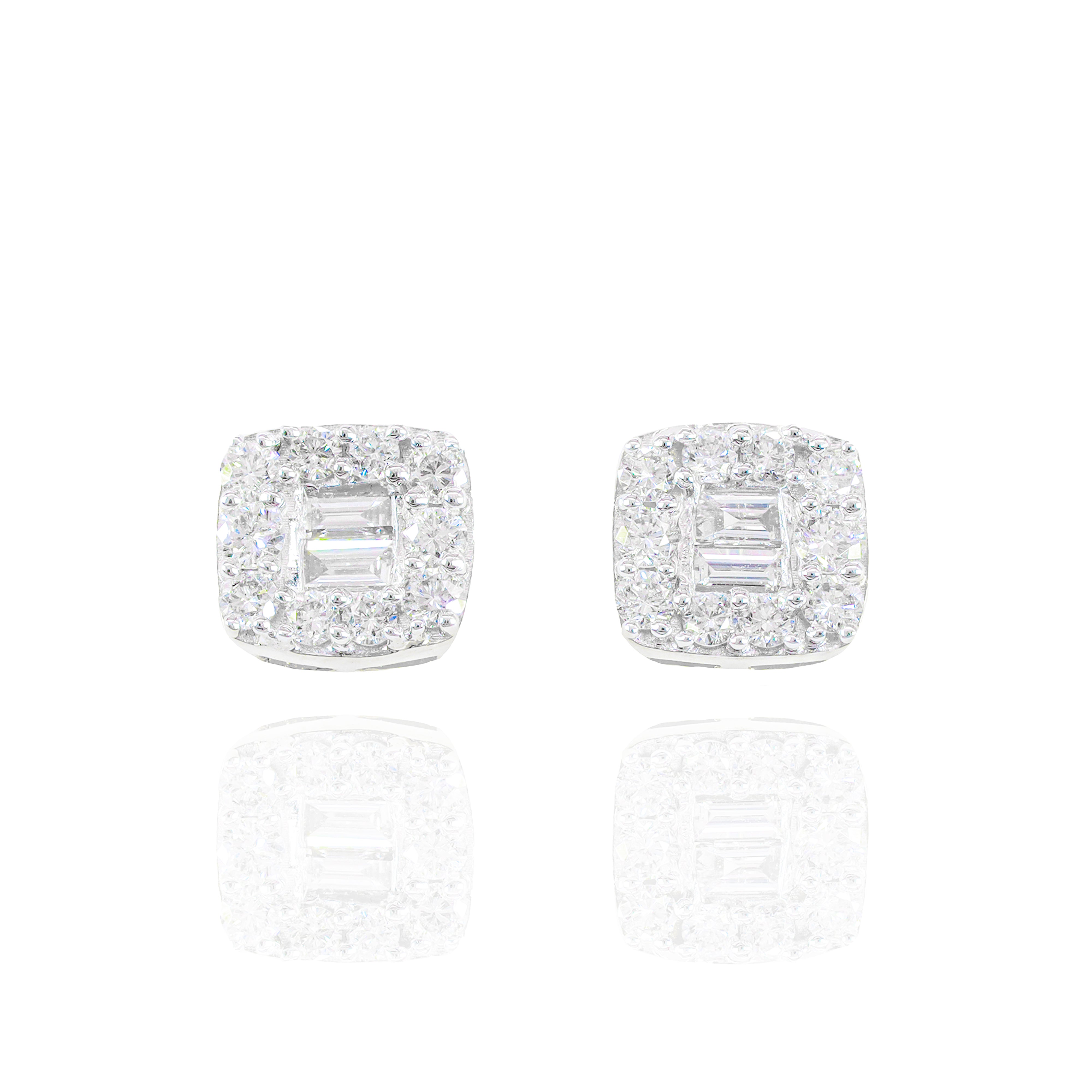 Round & Baguette Diamond Square Earrings
