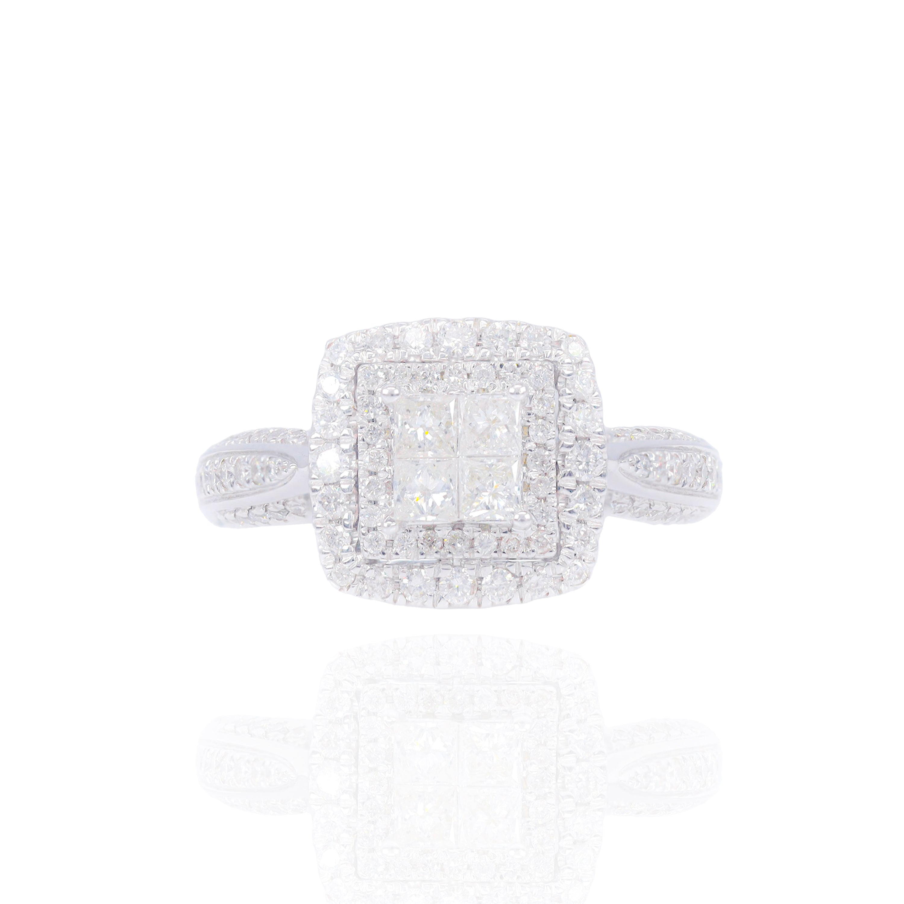 Princess Cut Diamond Engagement Ring with Double Halo